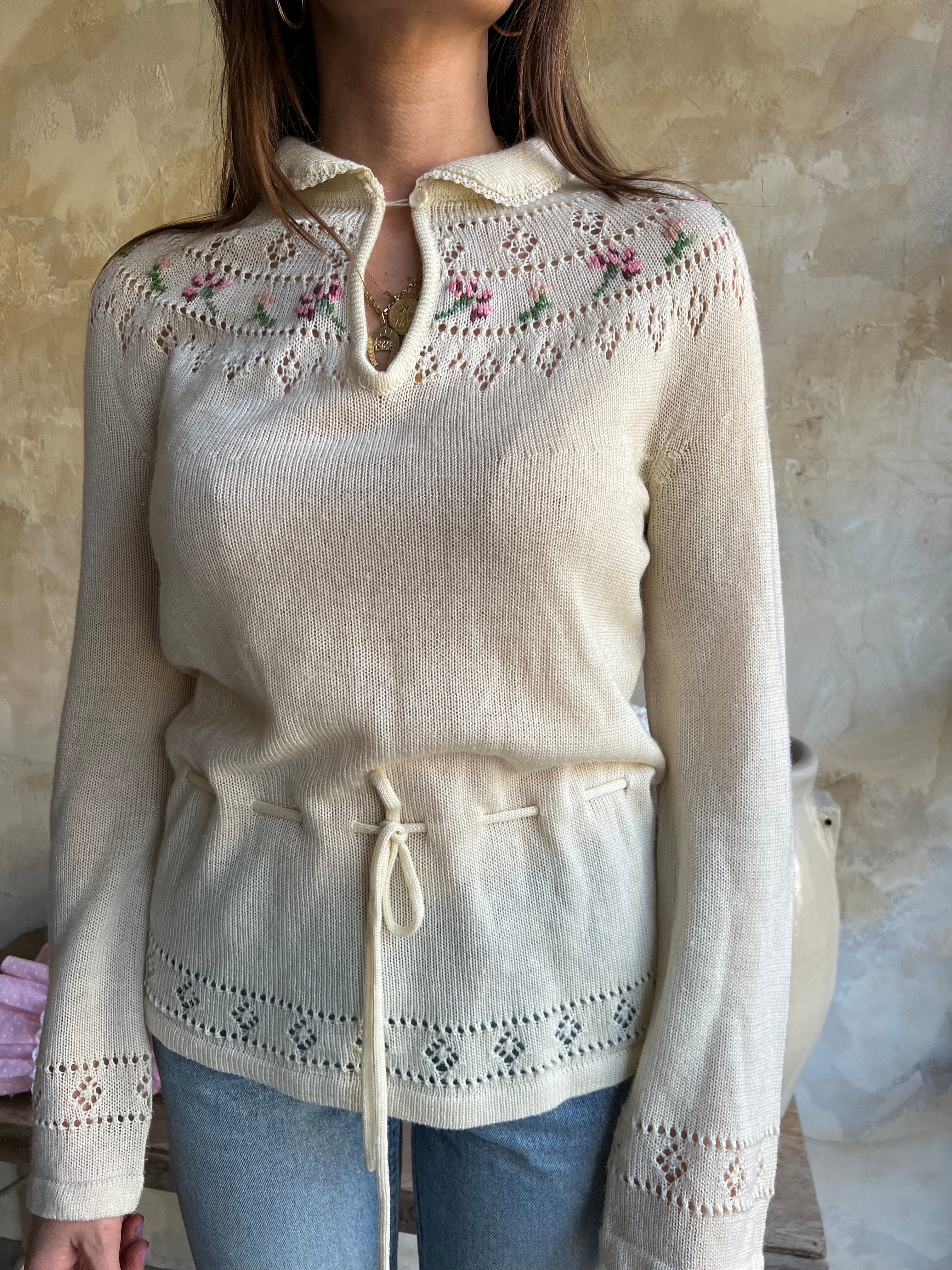 Floral Cream Knit Top