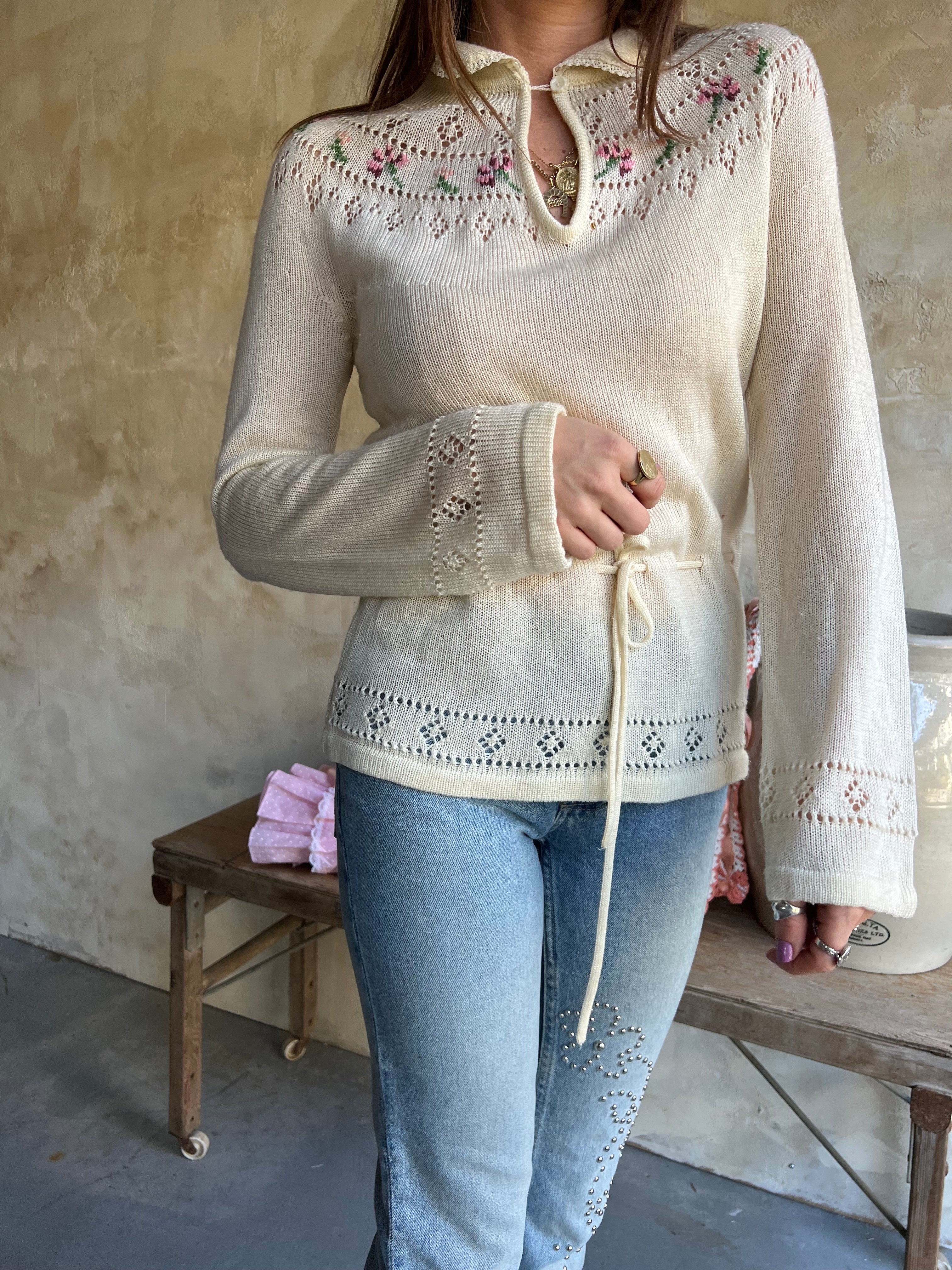 Floral Cream Knit Top