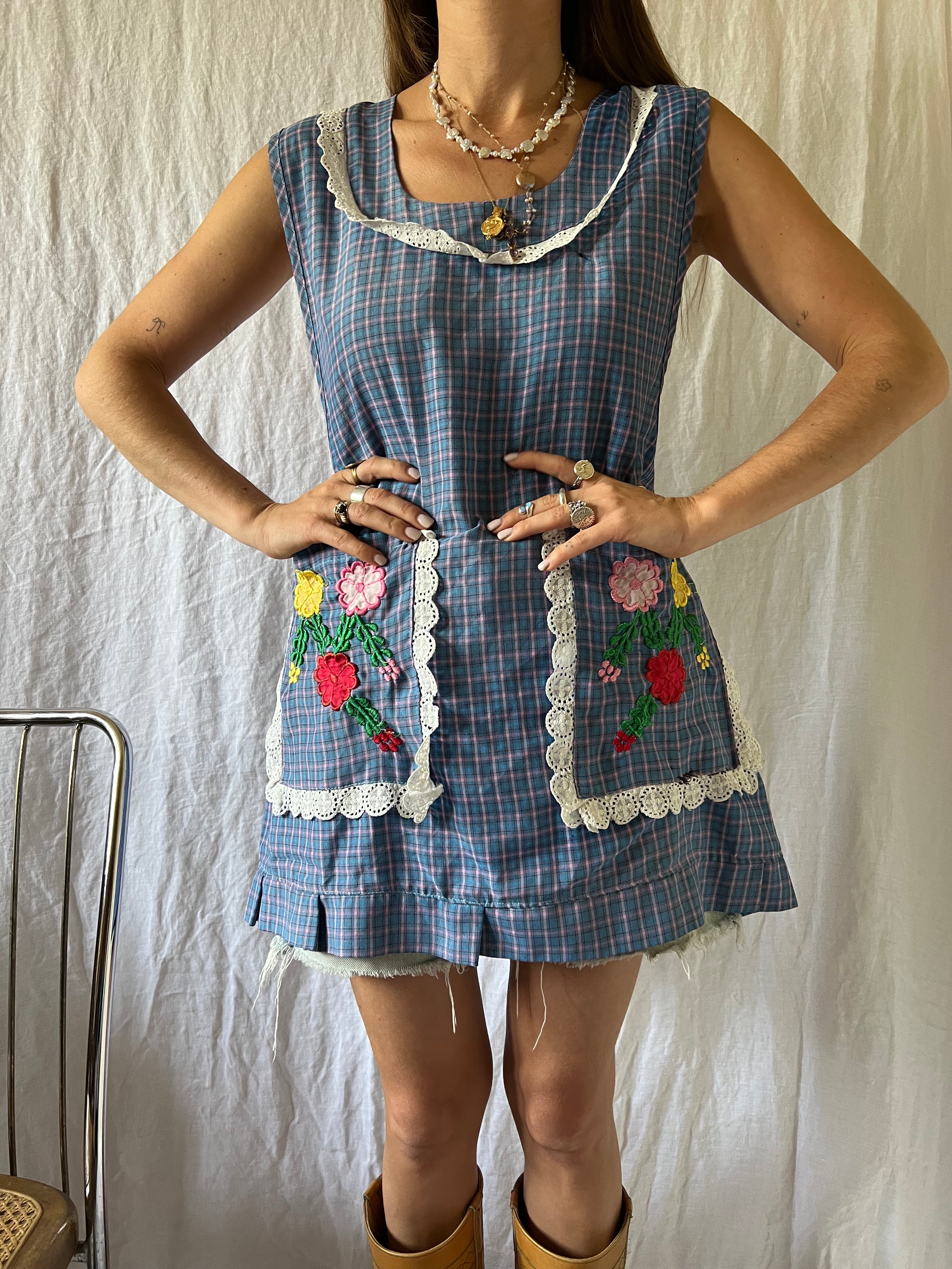Blue Gingham Embroidered Top