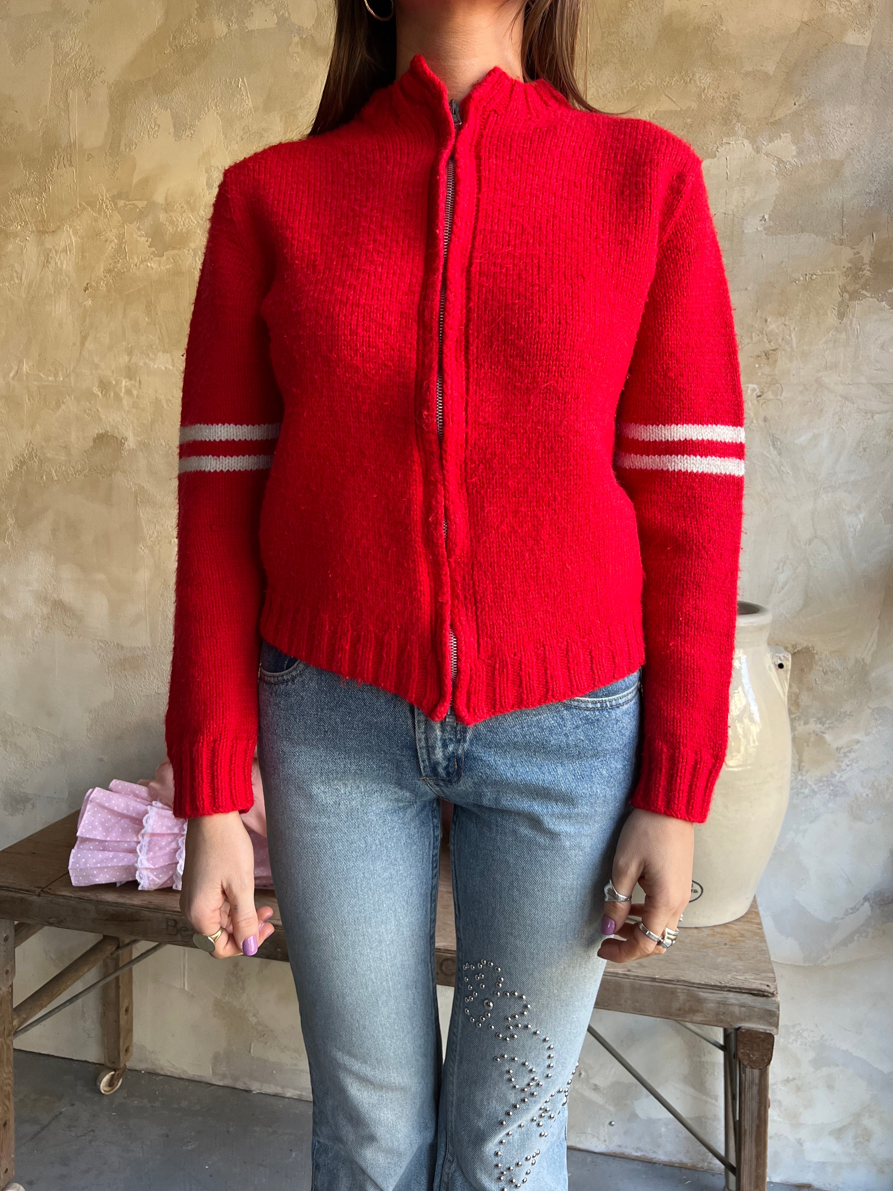 Red Knit Varsity Sweater