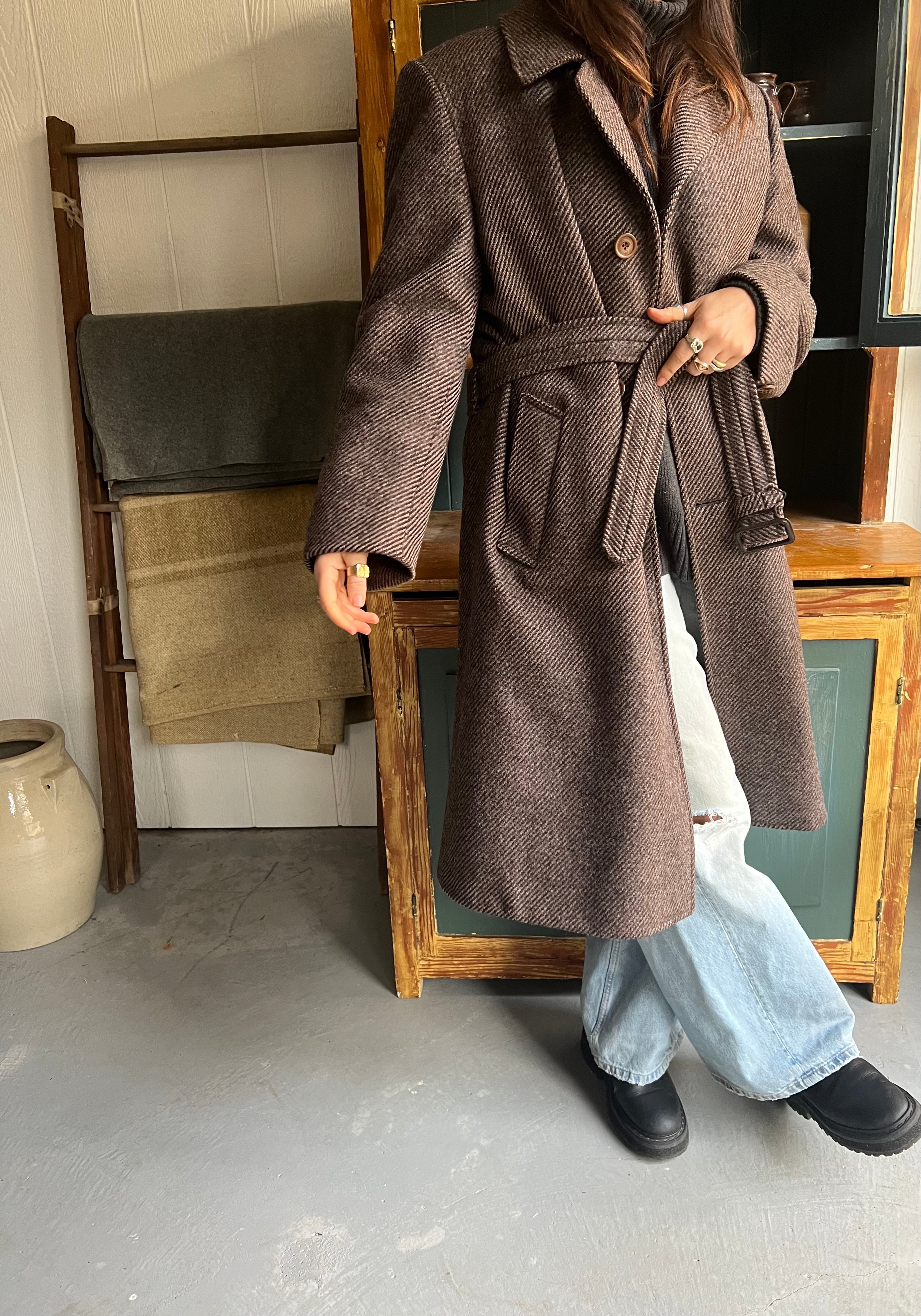 Brown Tweed Trench Coat
