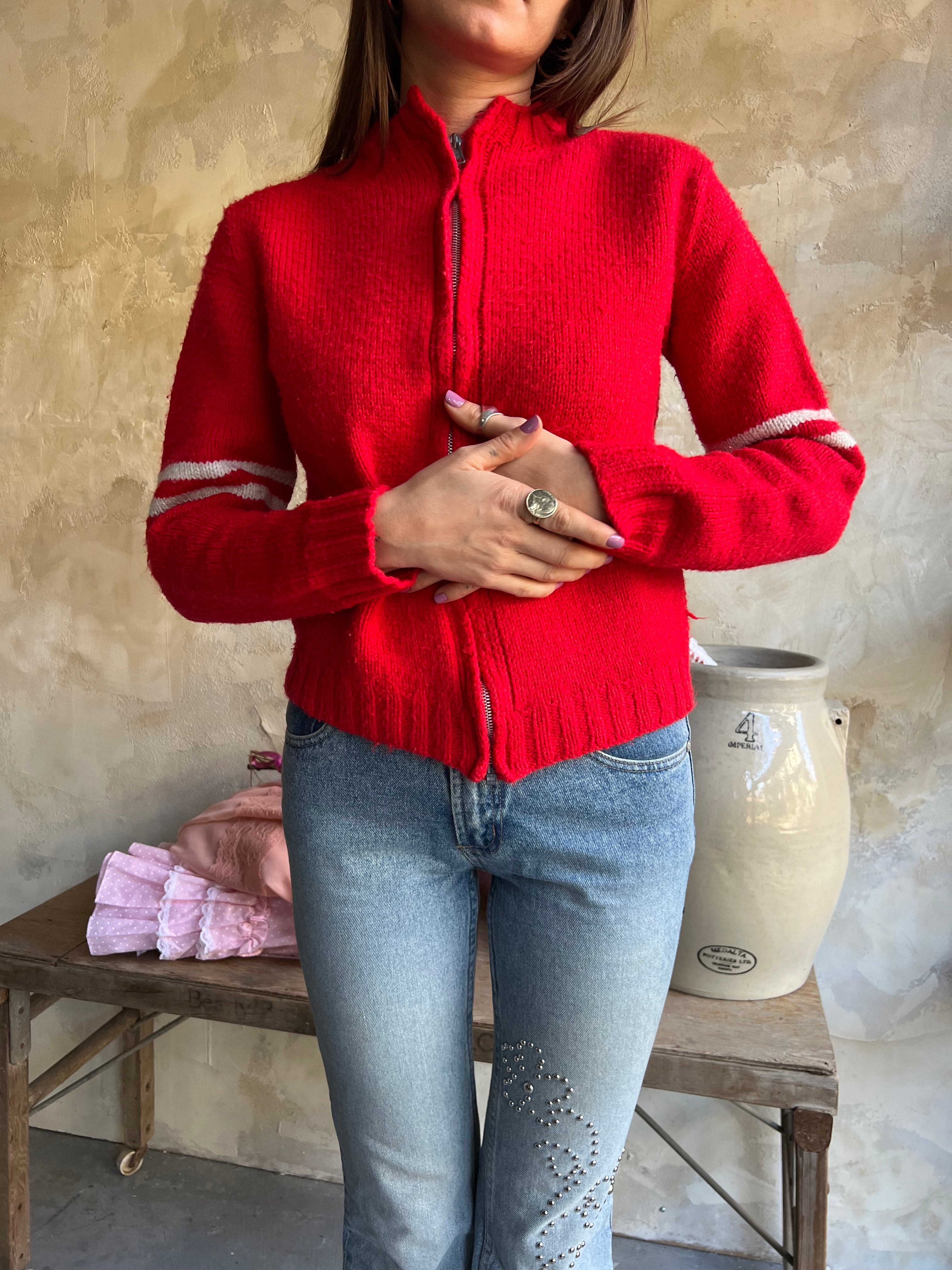 Red Knit Varsity Sweater