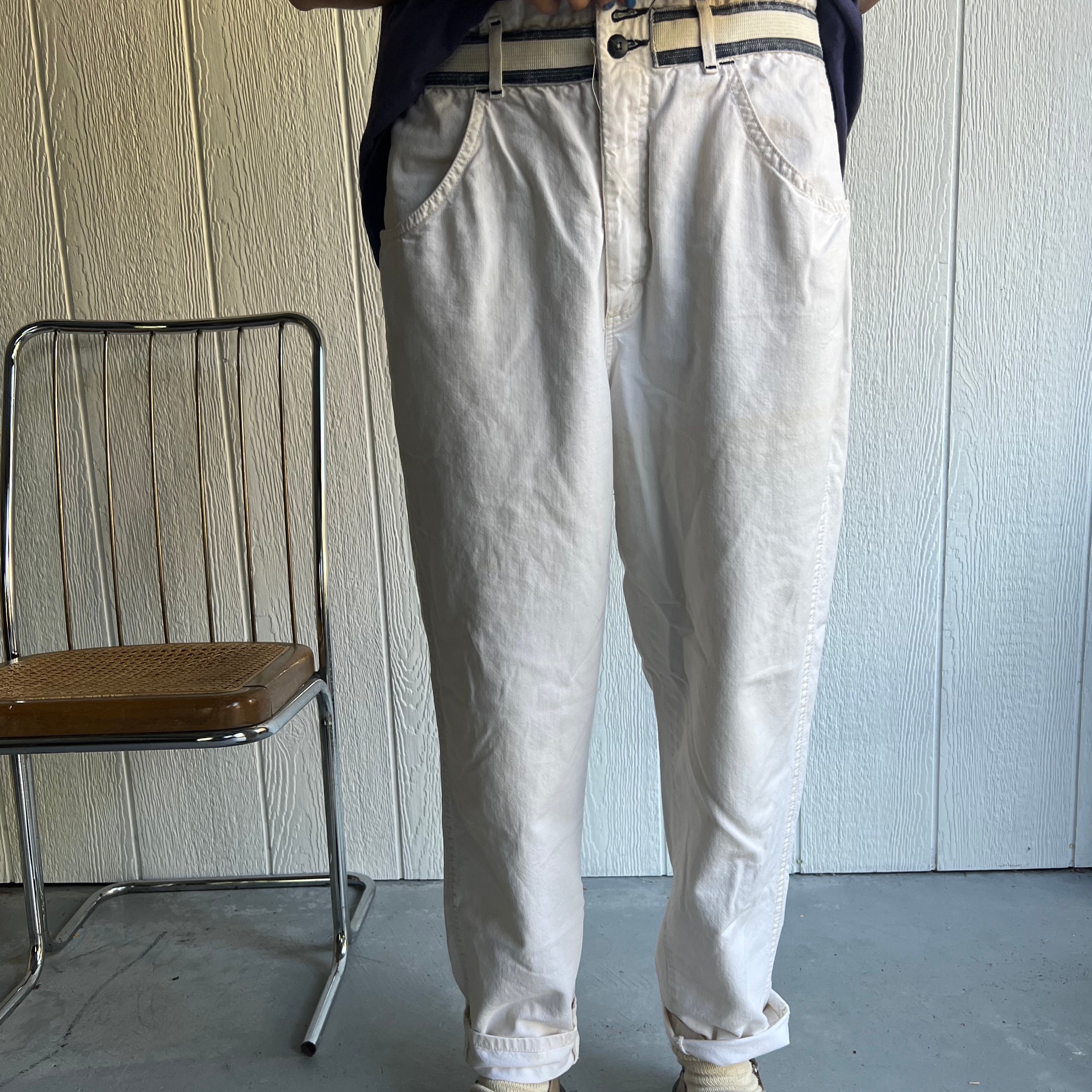 White + Blue Stripe Lee Trousers