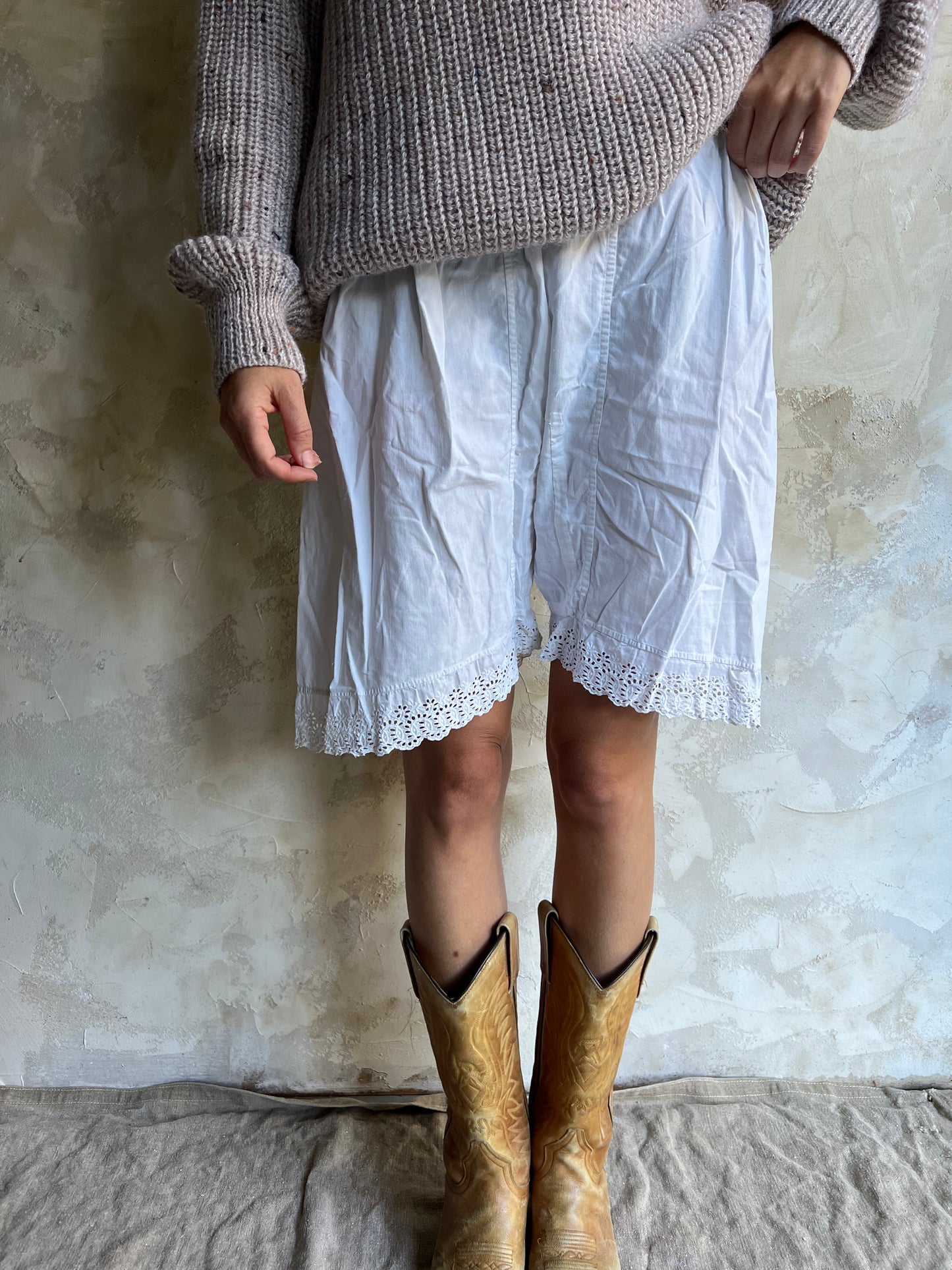 Antique Short White Cotton Bloomer