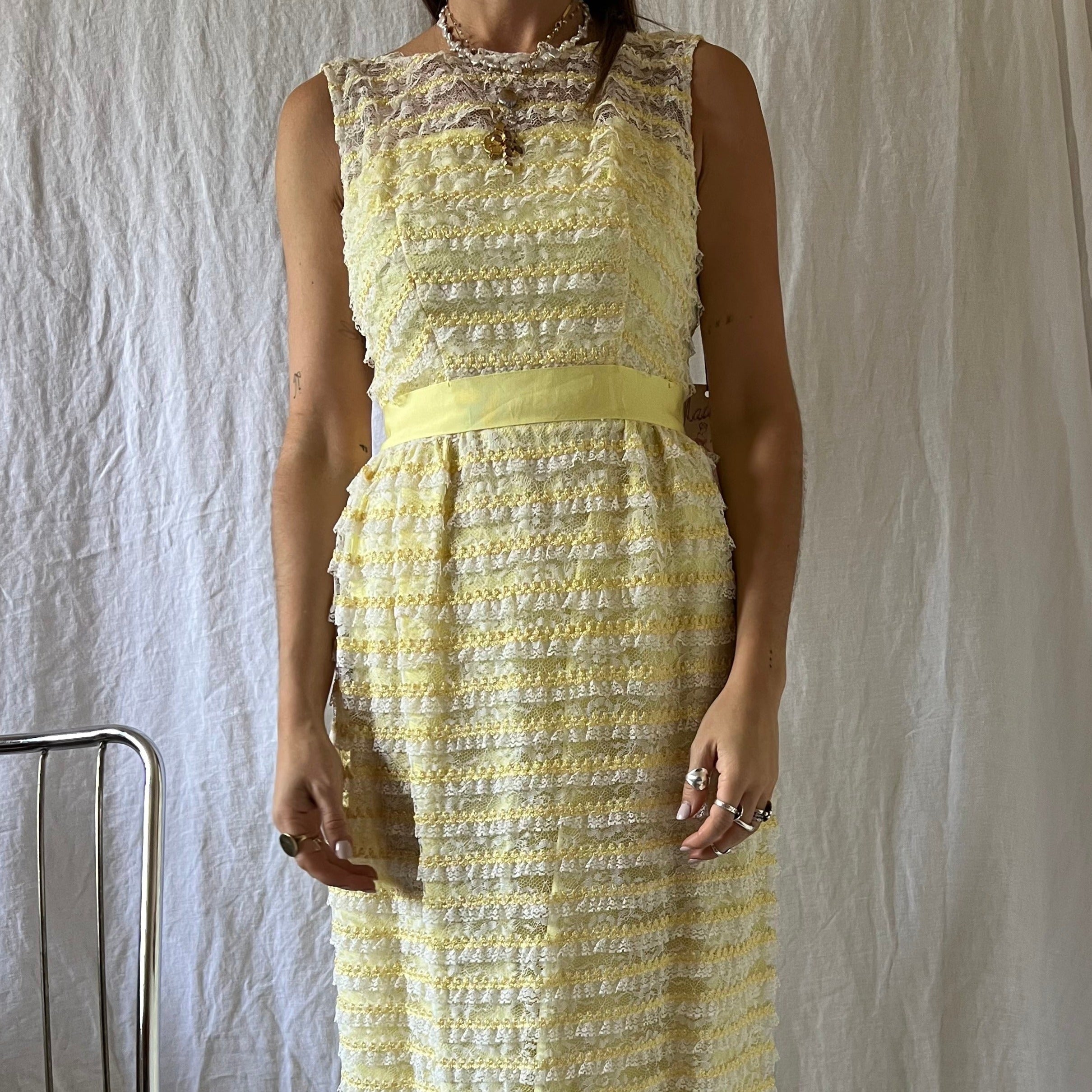 Lemon Yellow Lace Ruffle Dress