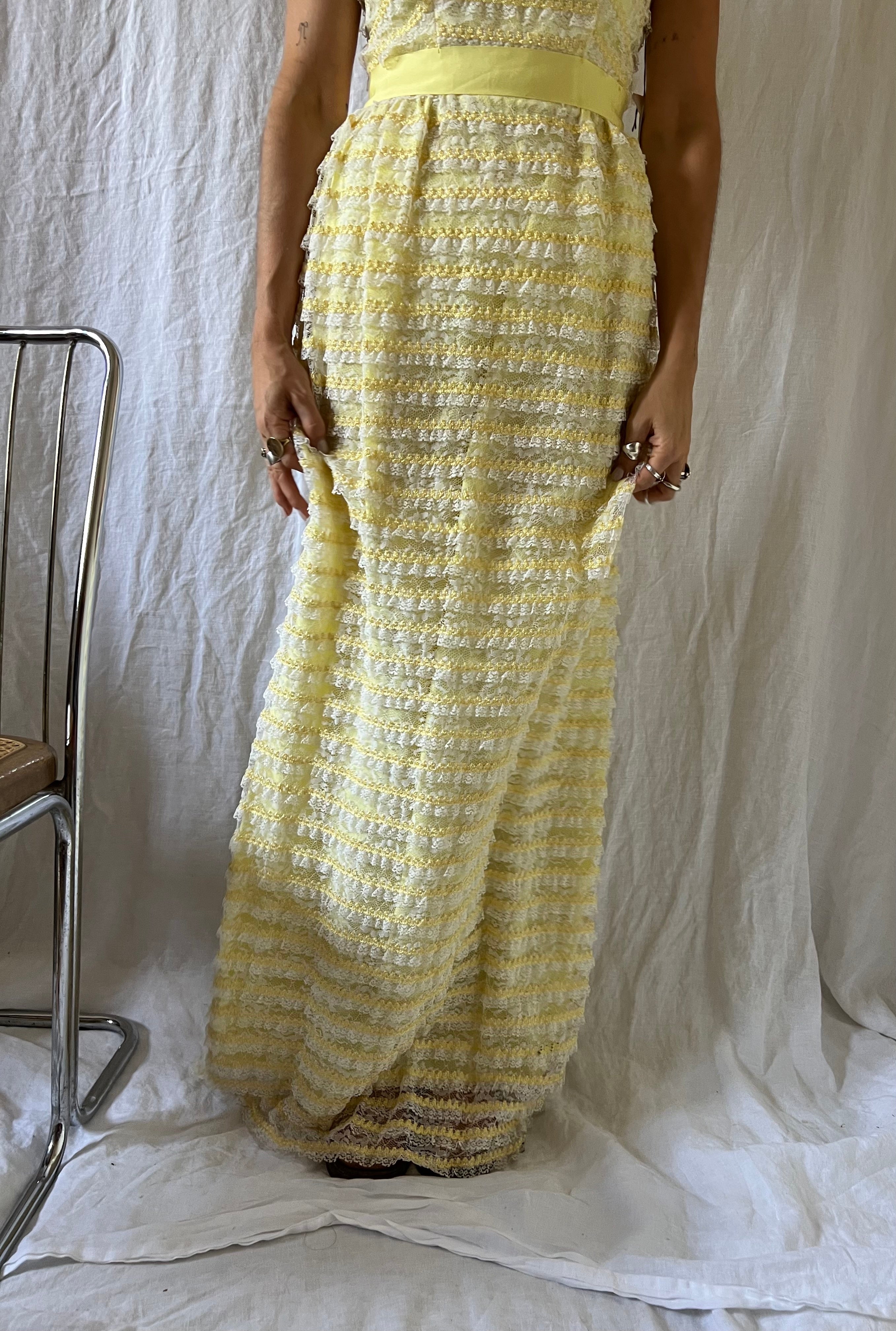 Lemon Yellow Lace Ruffle Dress