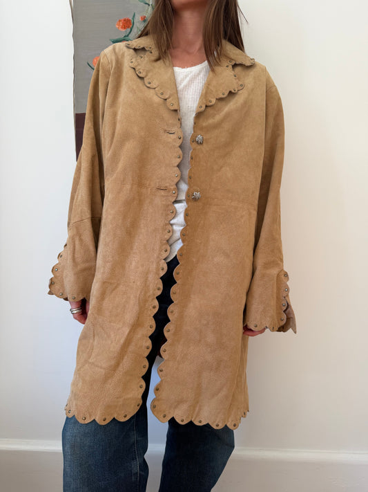 Scalloped Studded Suede Trench