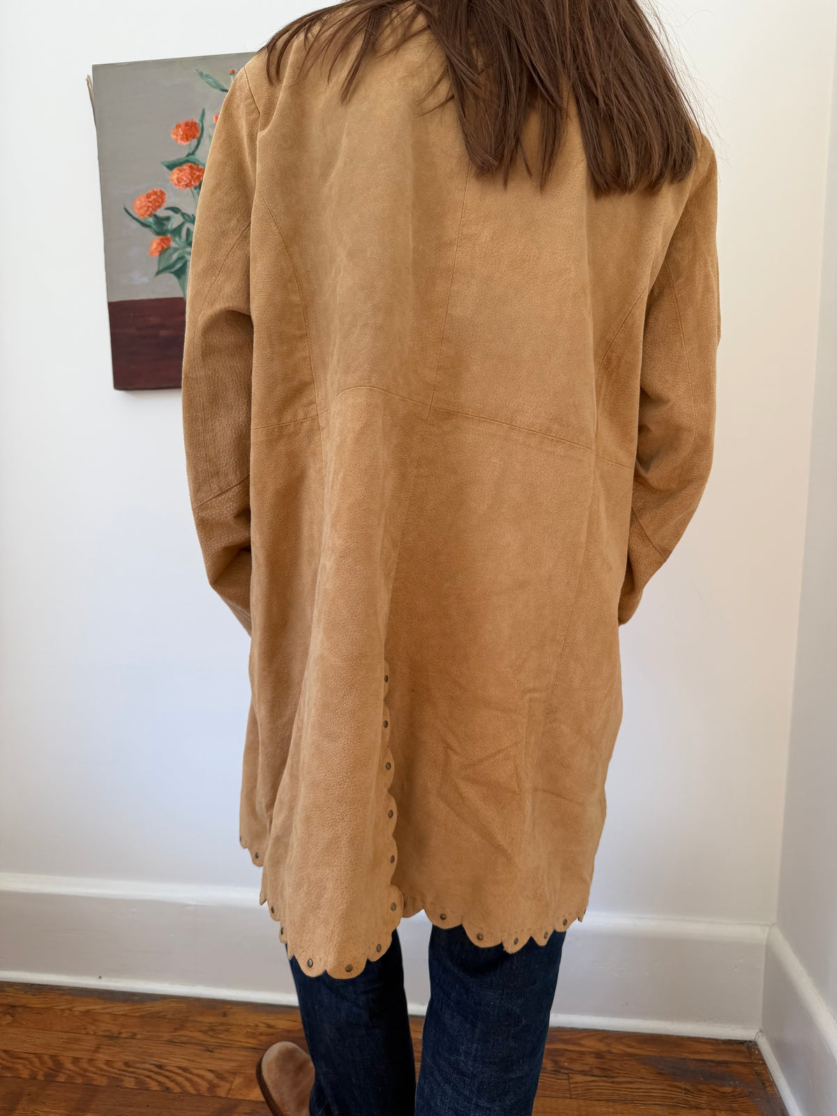 Scalloped Studded Suede Trench