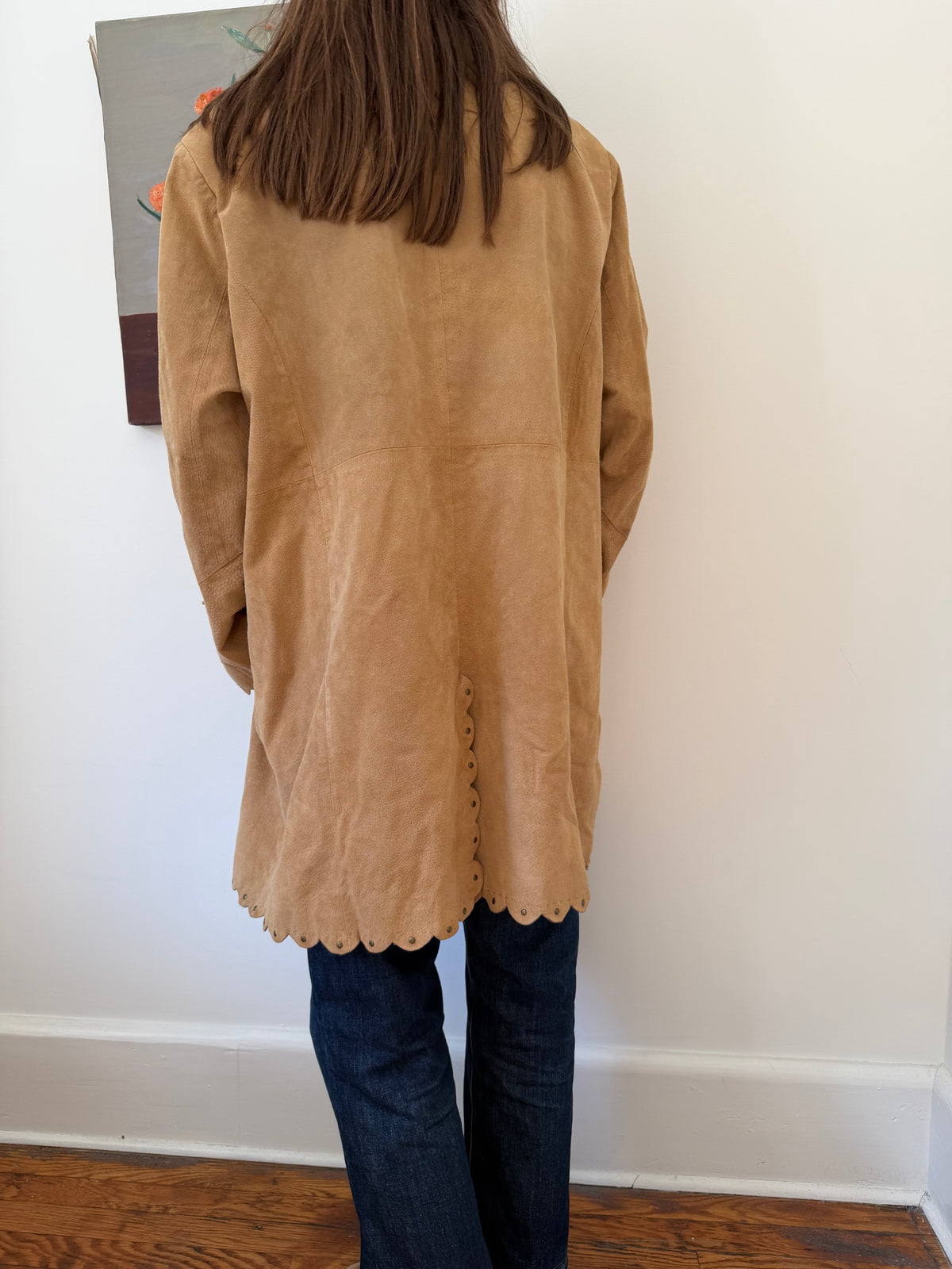 Scalloped Studded Suede Trench