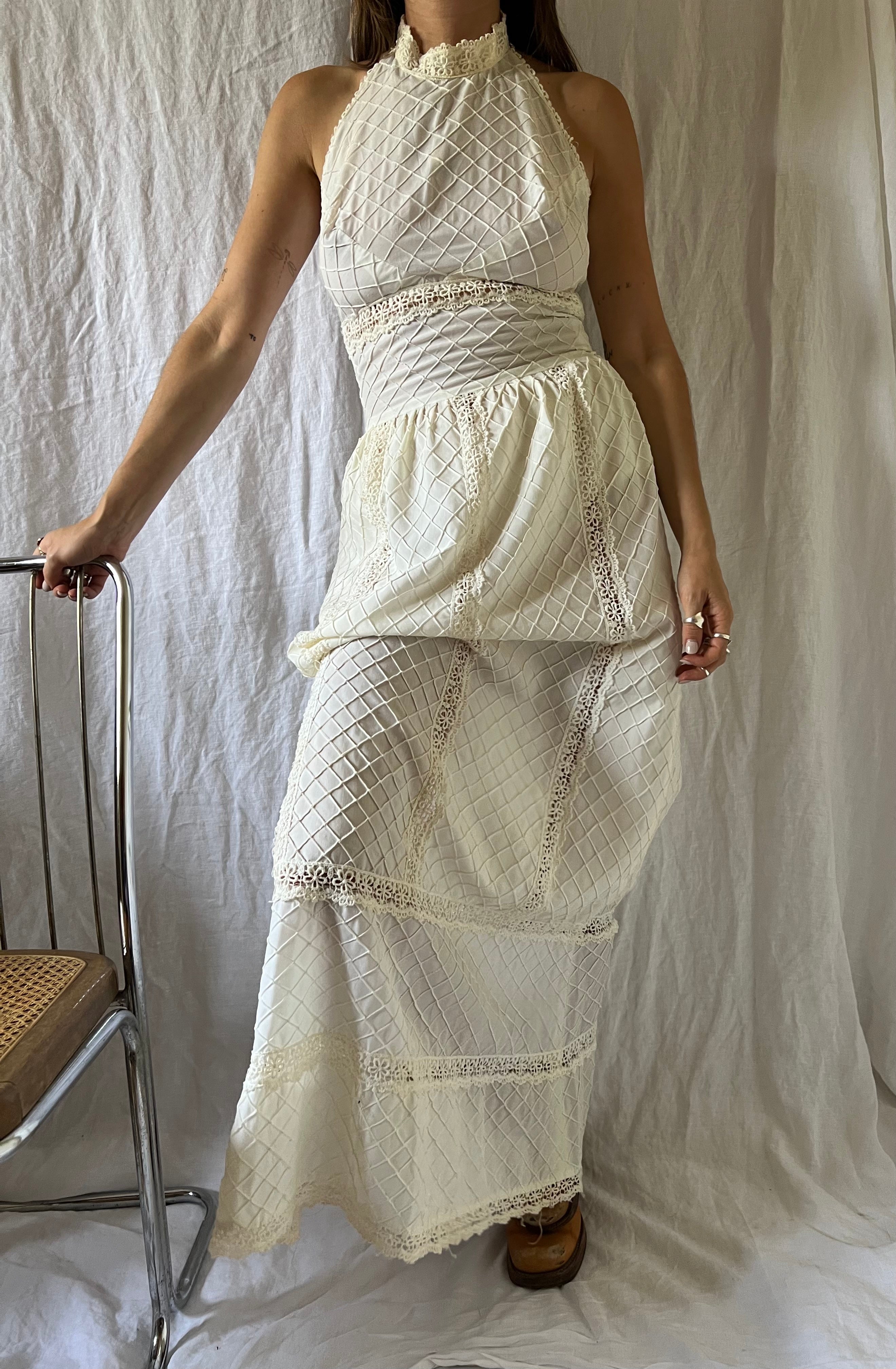 Long Crochet Lace Halter Dress