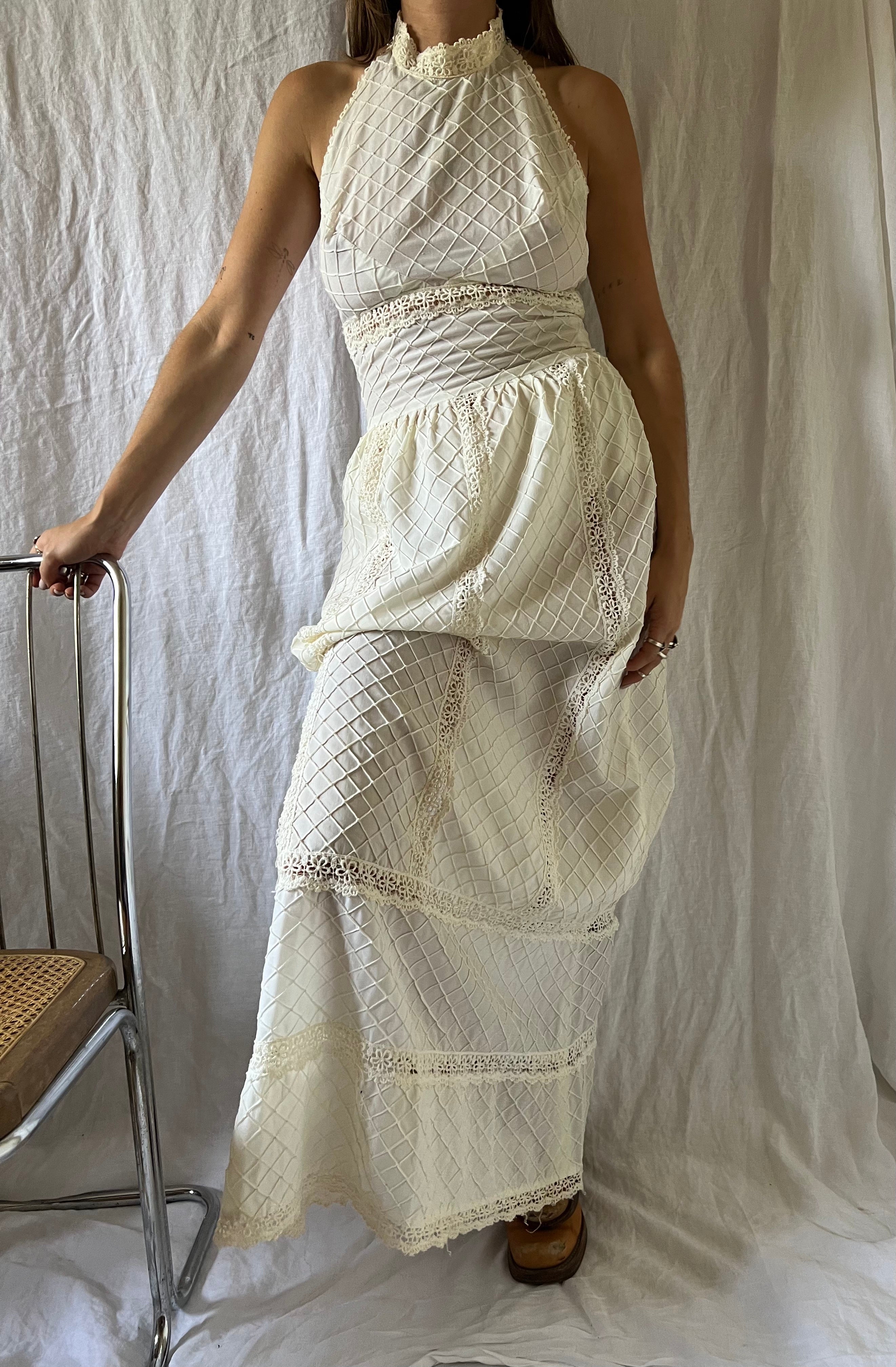 Long Crochet Lace Halter Dress