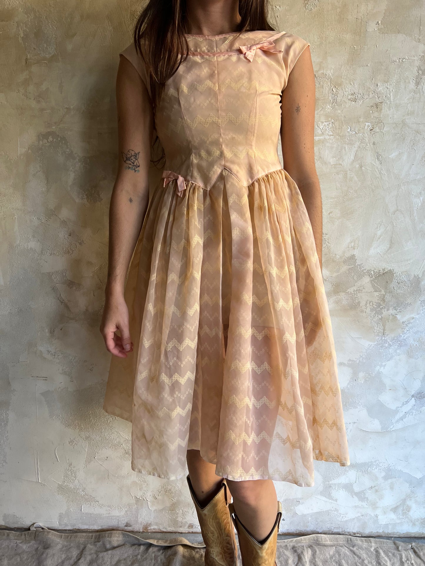 Sheer Peach Bow Dress