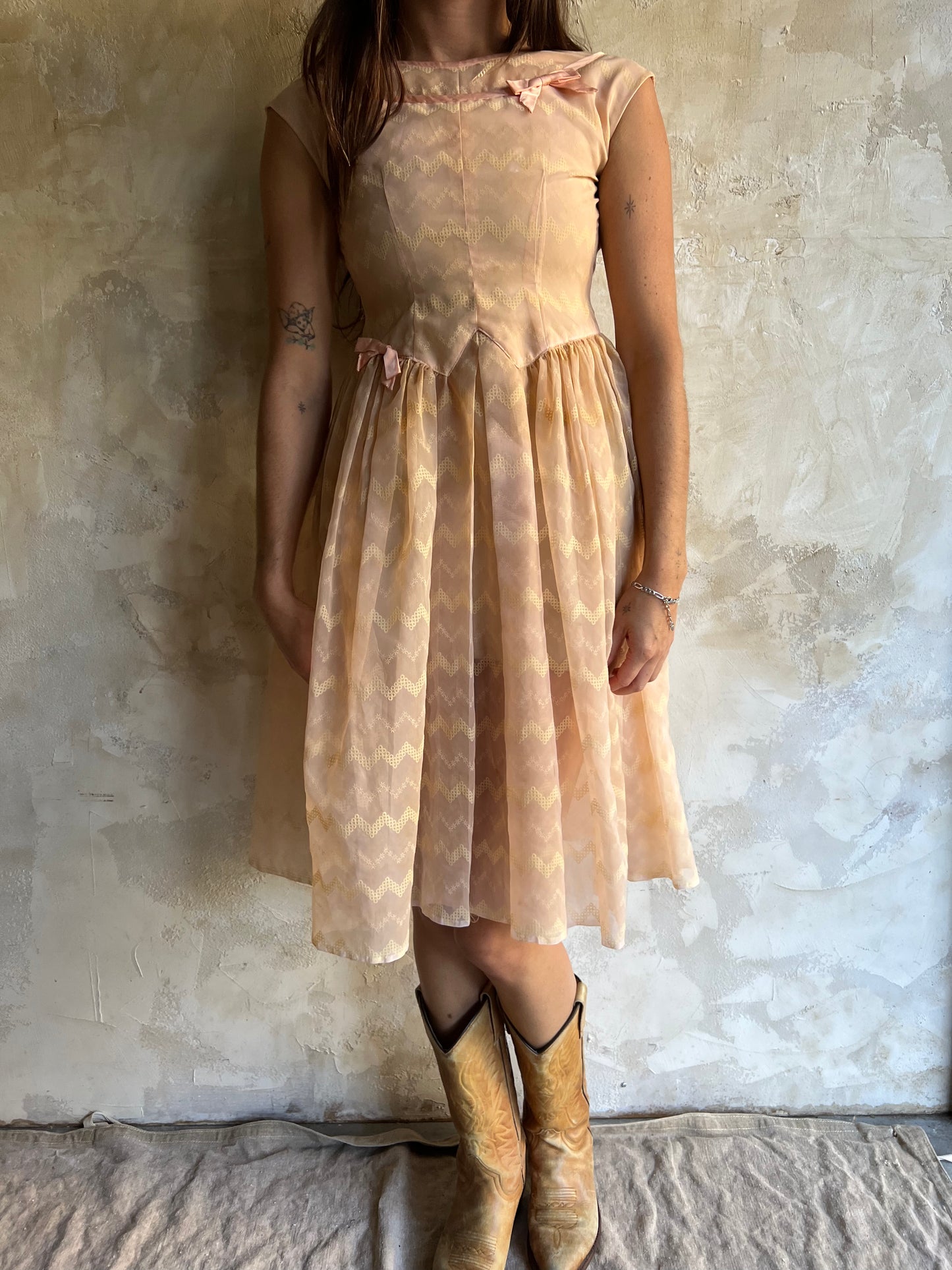Sheer Peach Bow Dress