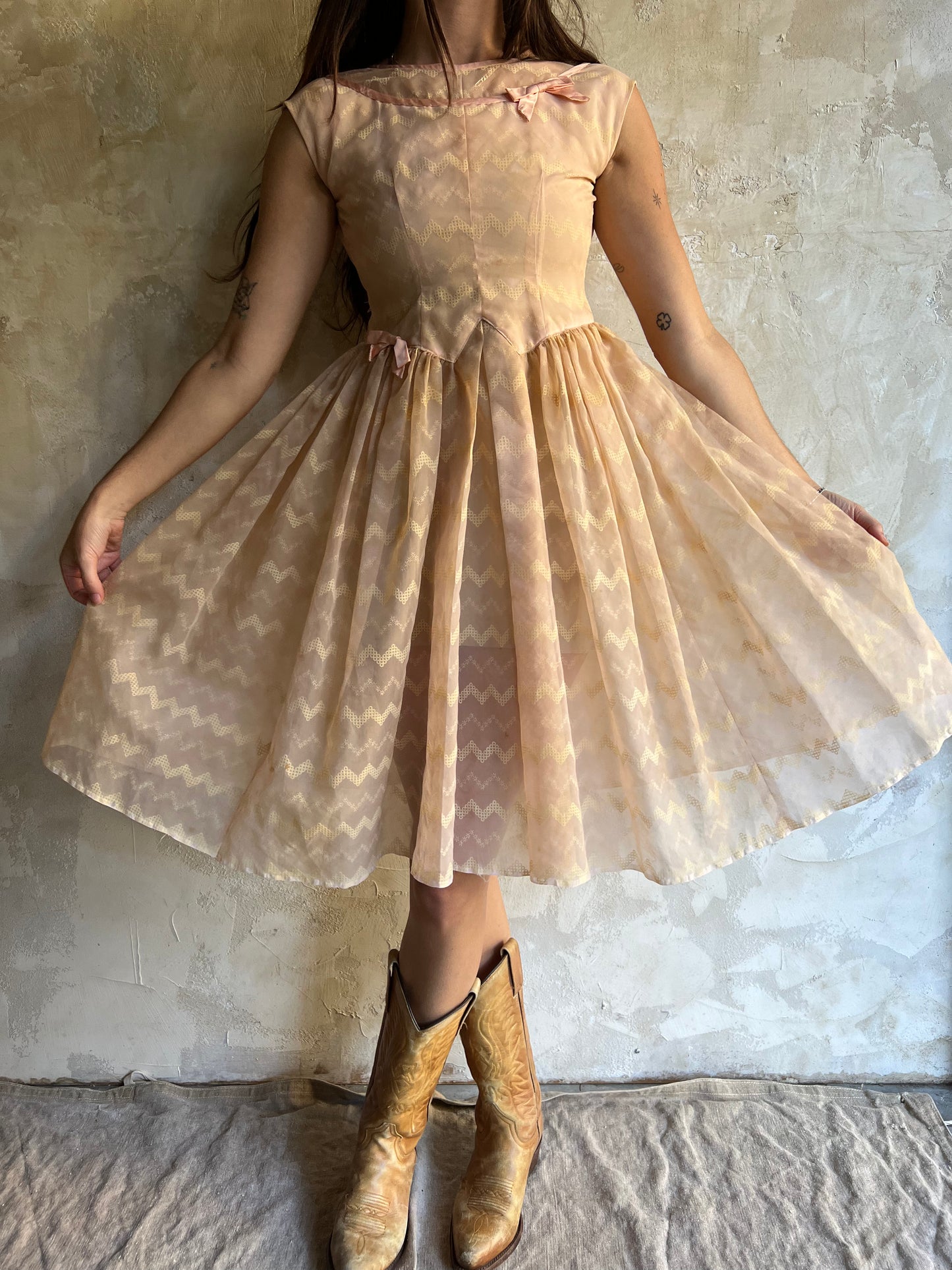 Sheer Peach Bow Dress