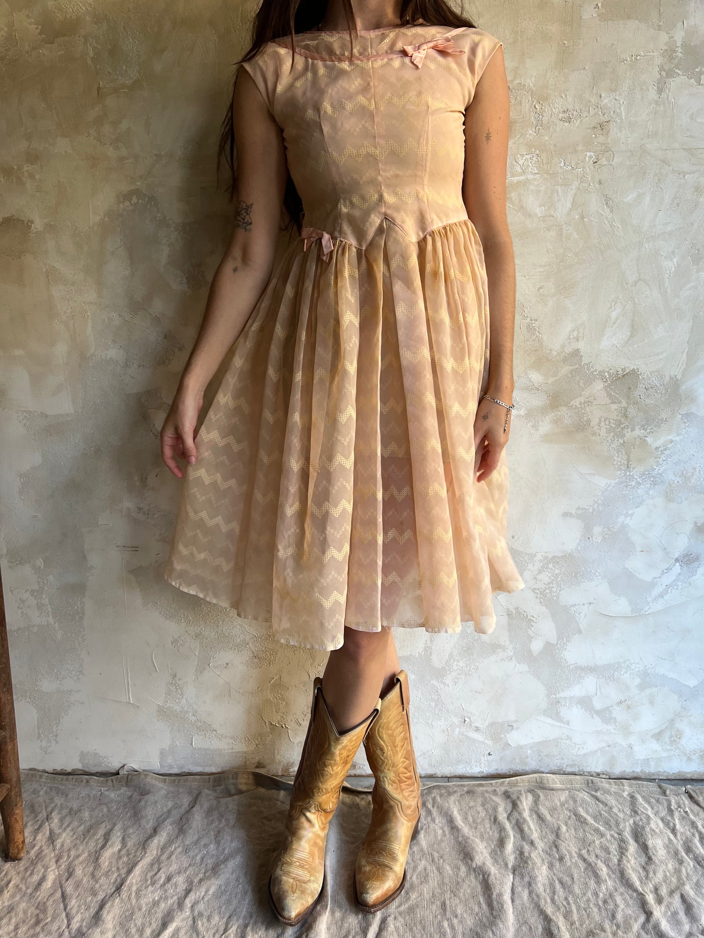 Sheer Peach Bow Dress