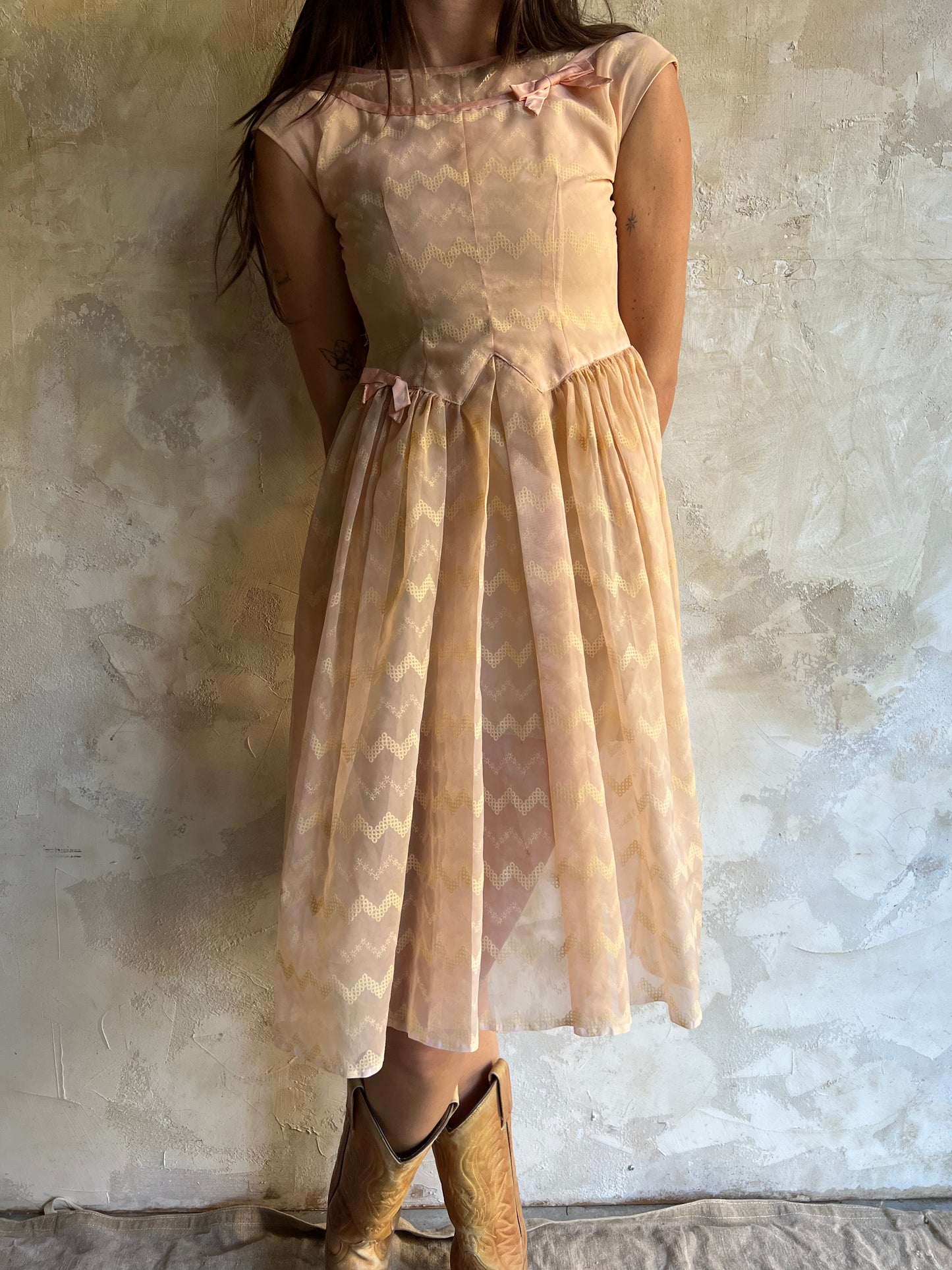 Sheer Peach Bow Dress