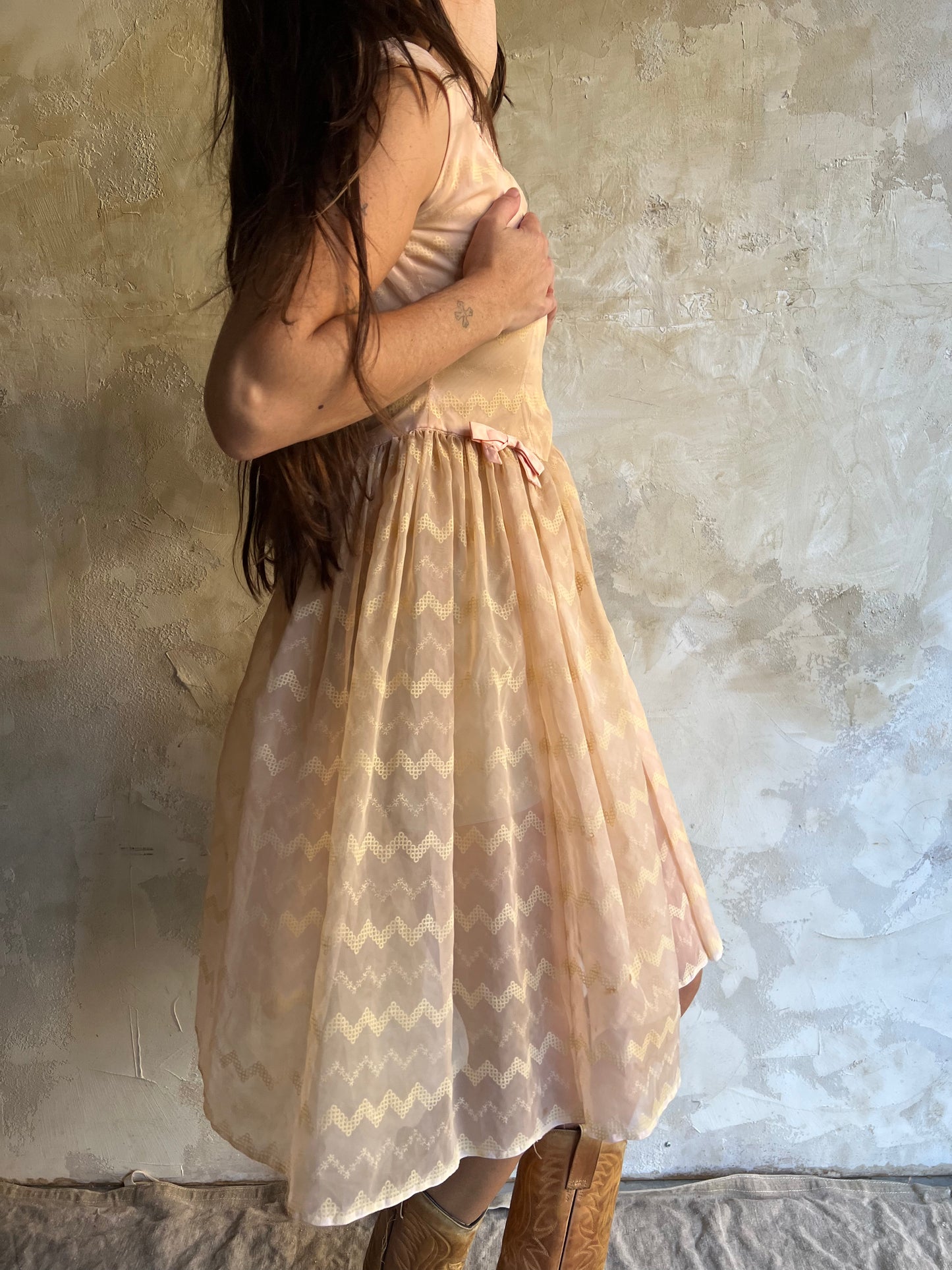 Sheer Peach Bow Dress