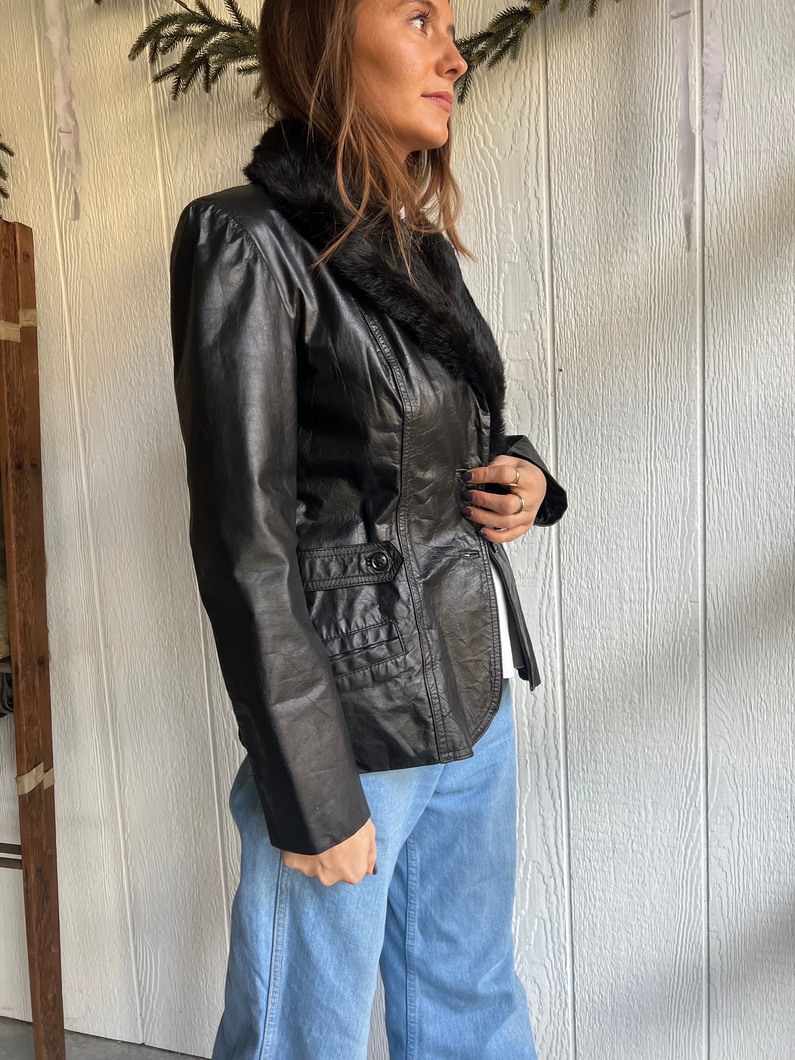 Black Leather + Fur Blazer