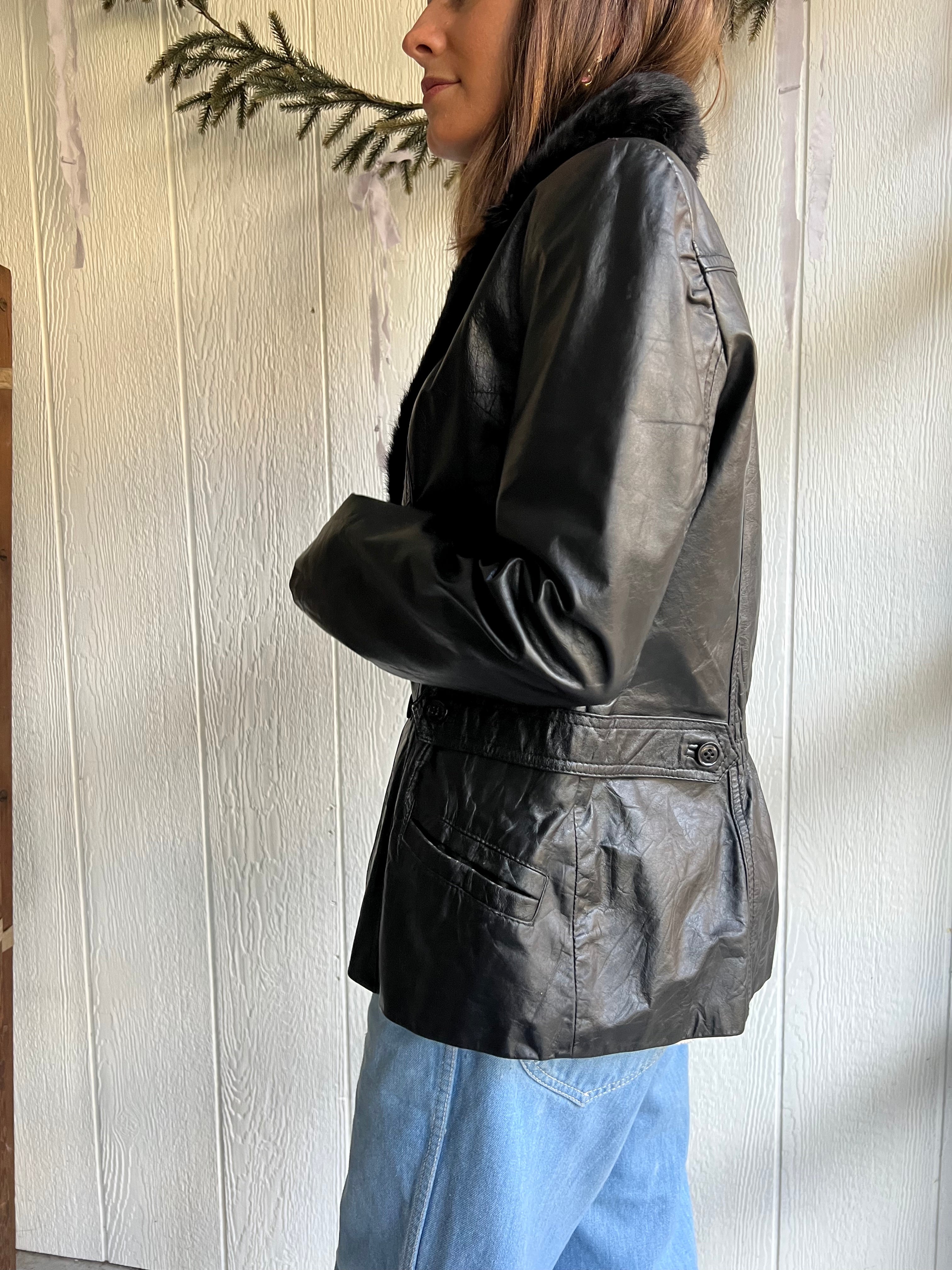 Black Leather + Fur Blazer