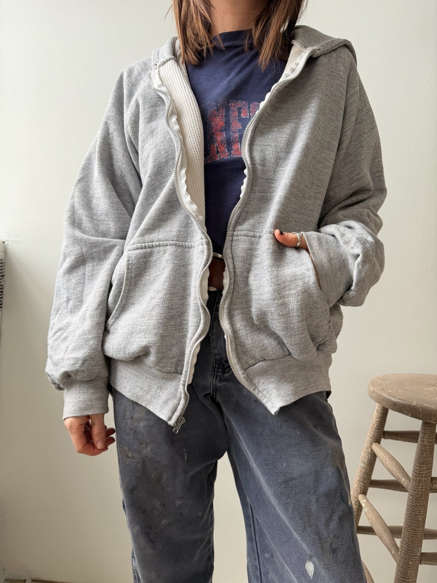 Thermal Lined Grey Zip-Up Hoodie