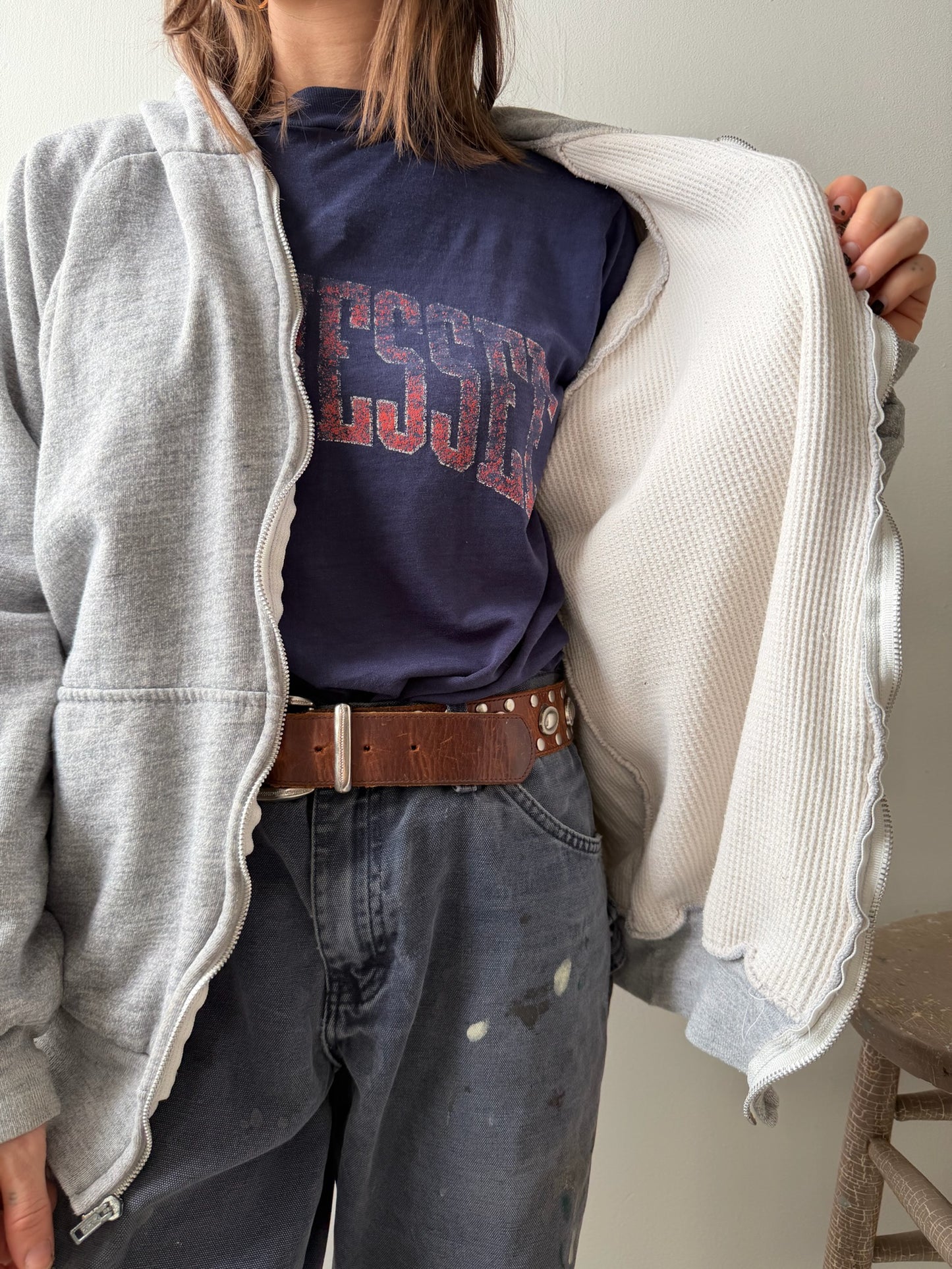 Thermal Lined Grey Zip-Up Hoodie