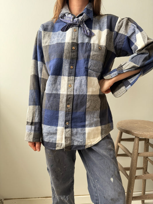 Blue + Black Checker Flannel