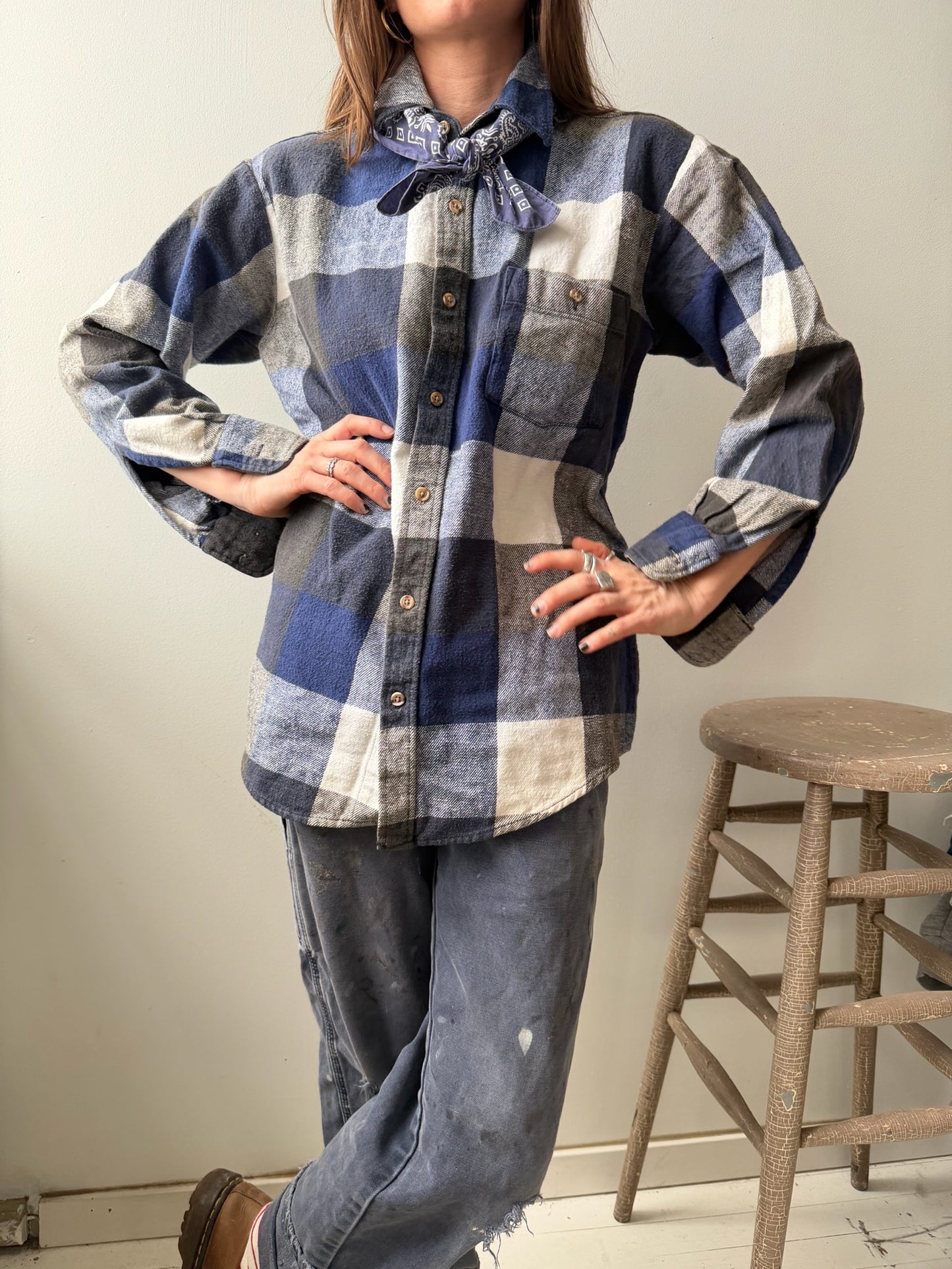 Blue + Black Checker Flannel