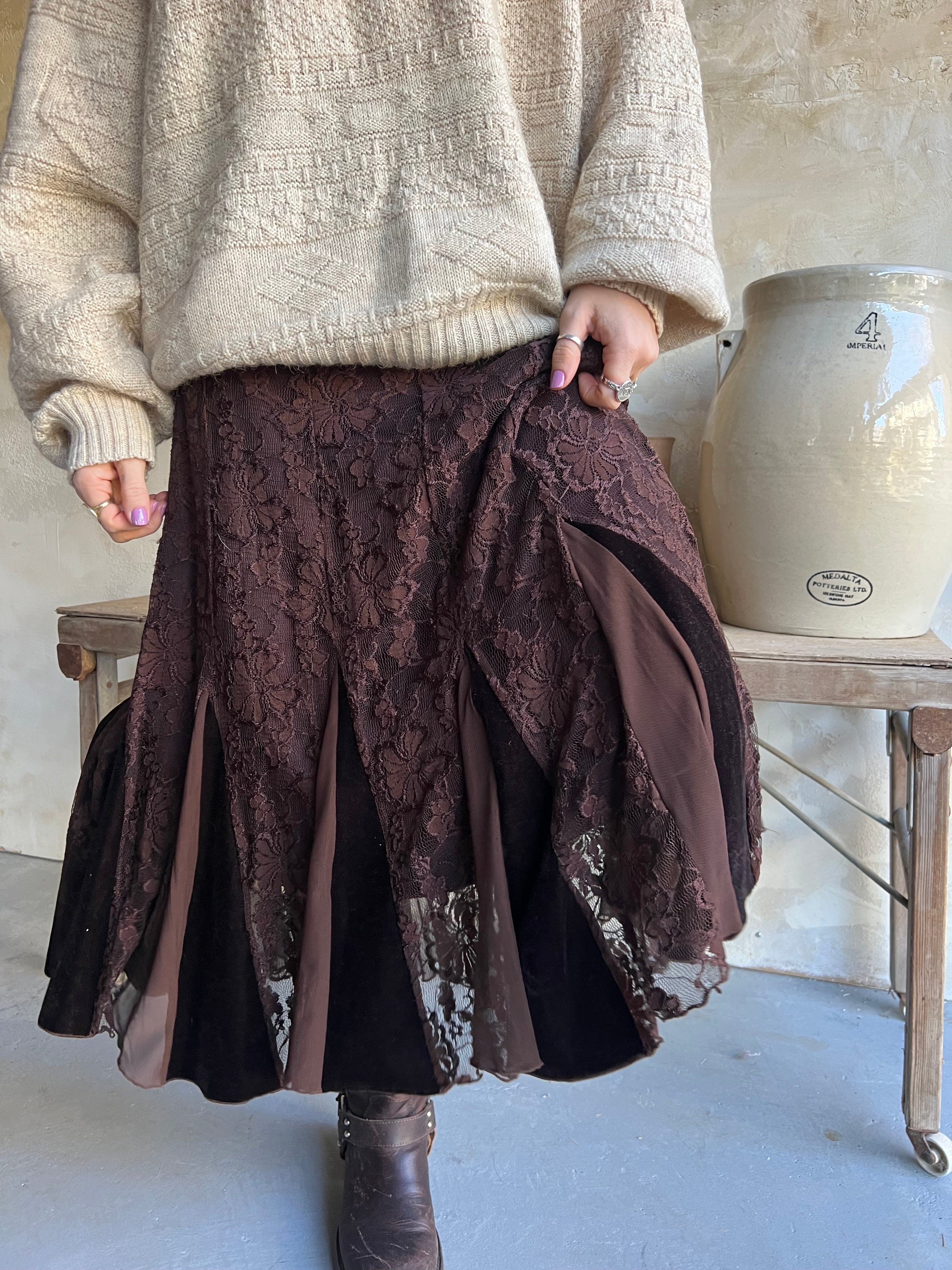 Long Brown Lace Skirt
