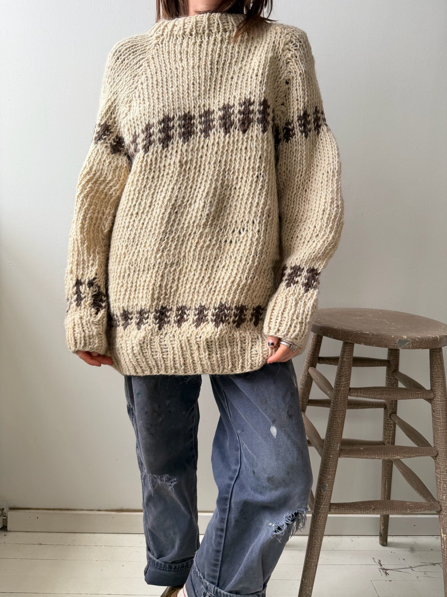 Oatmeal + Brown Patterned Chunky Knit