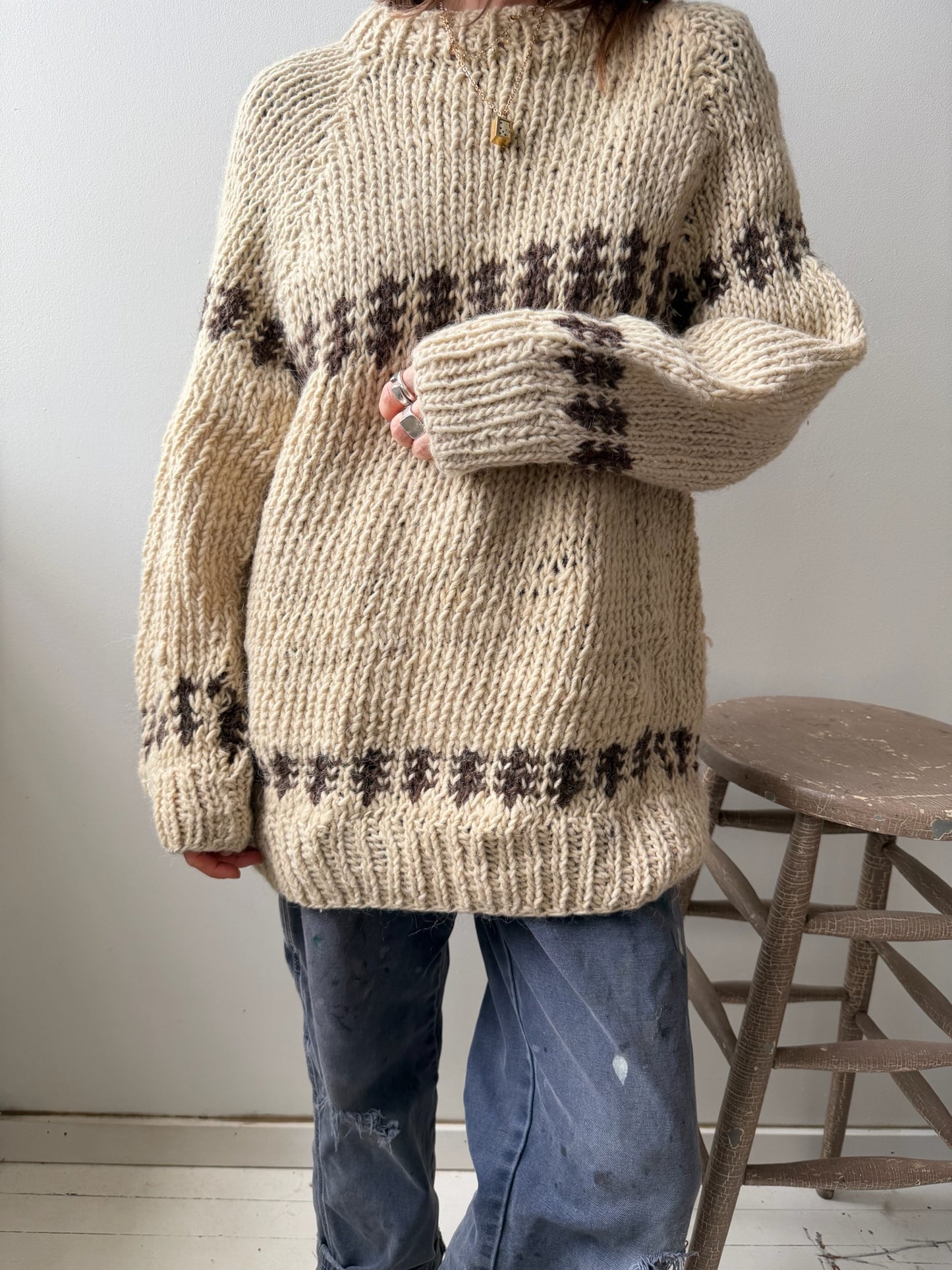 Oatmeal + Brown Patterned Chunky Knit