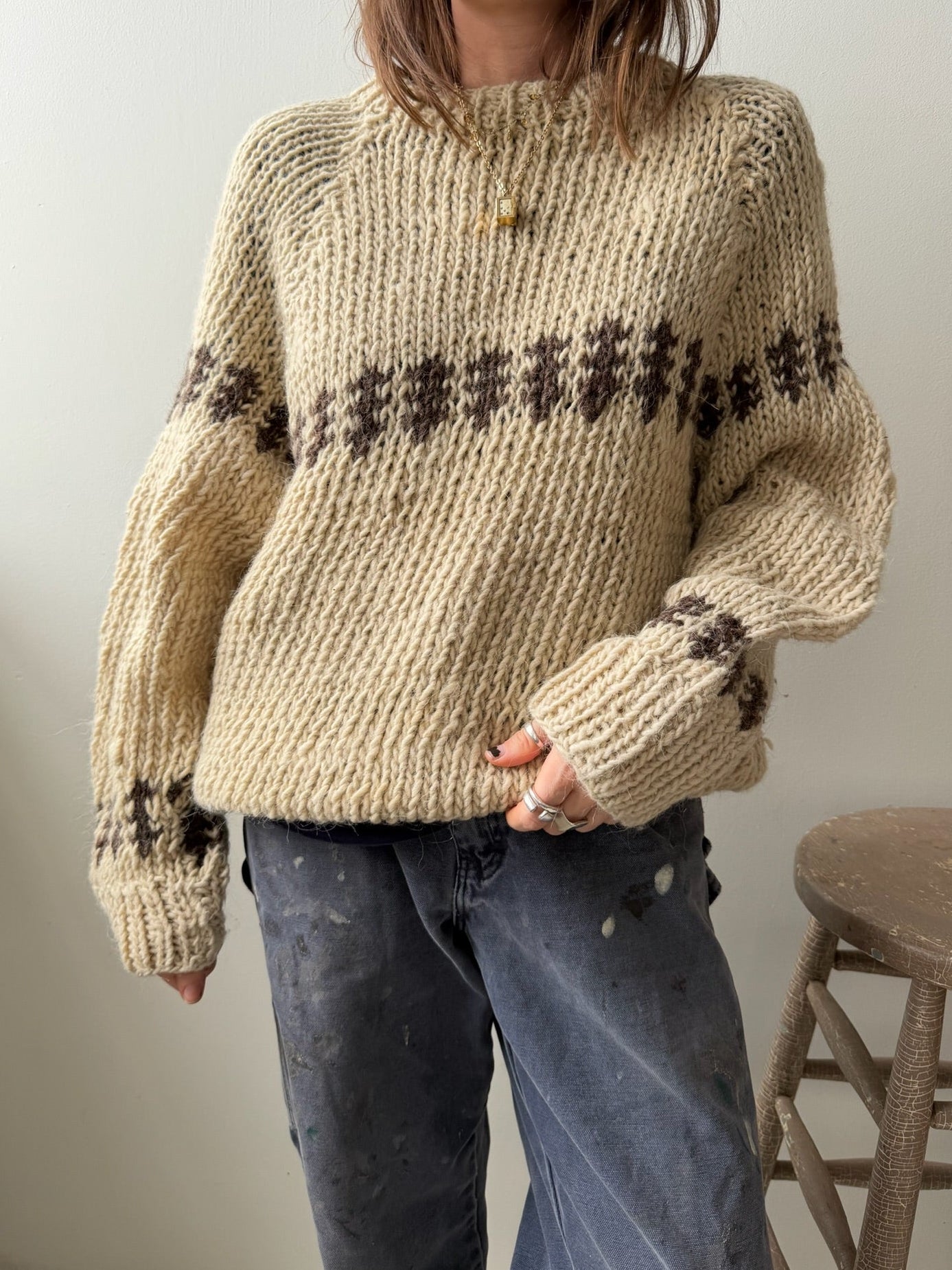 Oatmeal + Brown Patterned Chunky Knit