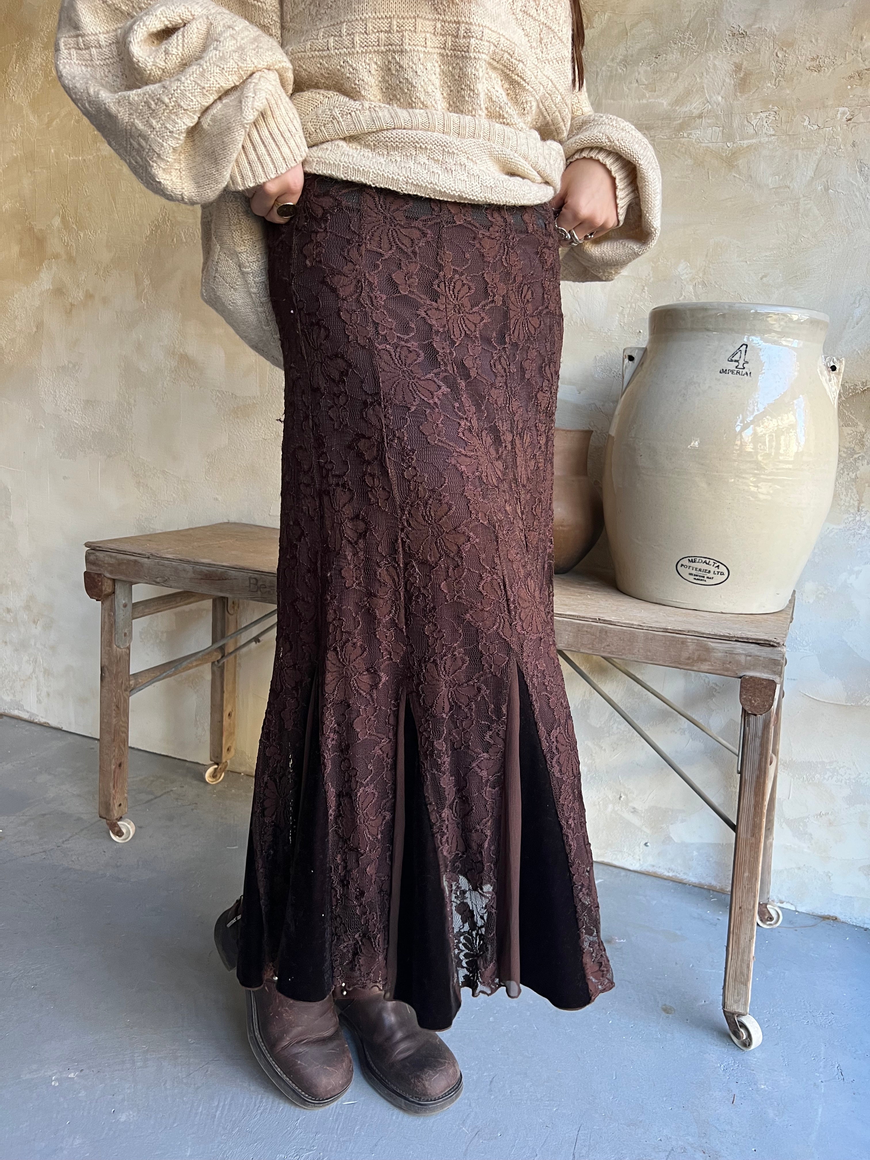 Long Brown Lace Skirt