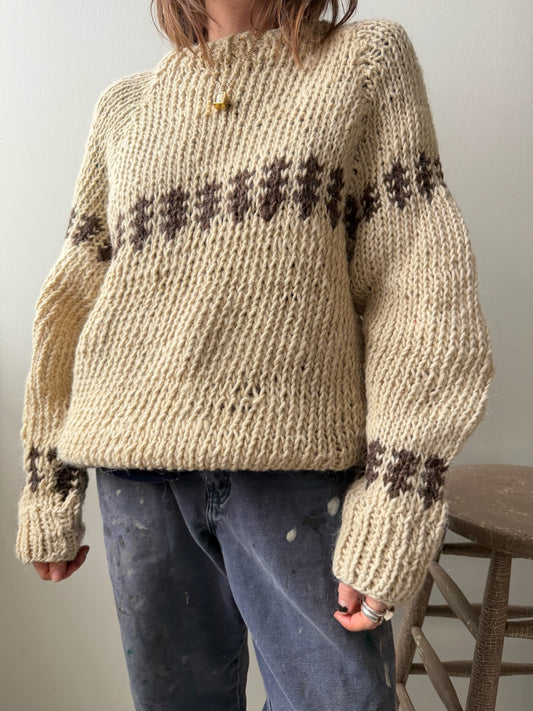 Oatmeal + Brown Patterned Chunky Knit