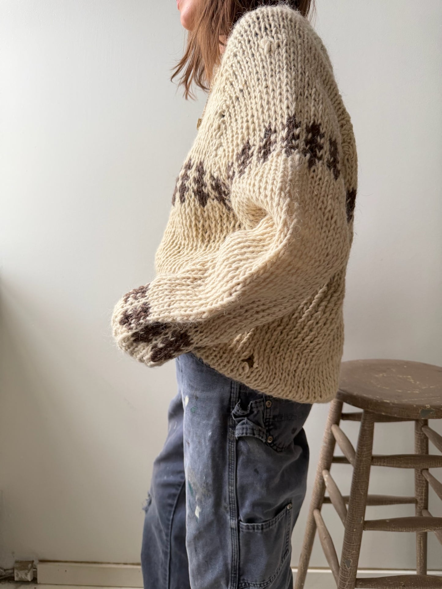 Oatmeal + Brown Patterned Chunky Knit
