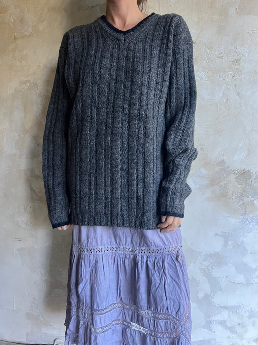 Dark Grey Wool V-Neck