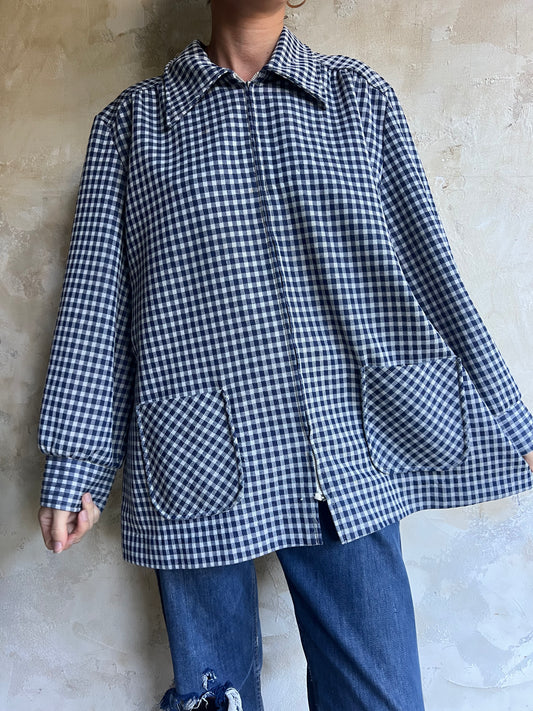 1960s Navy and White Checkered Shacket