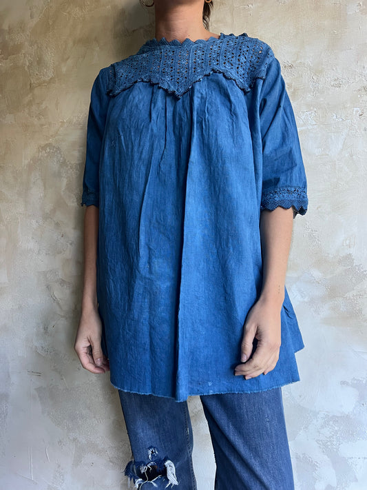 Dark Indigo Dyed Linen Blouse