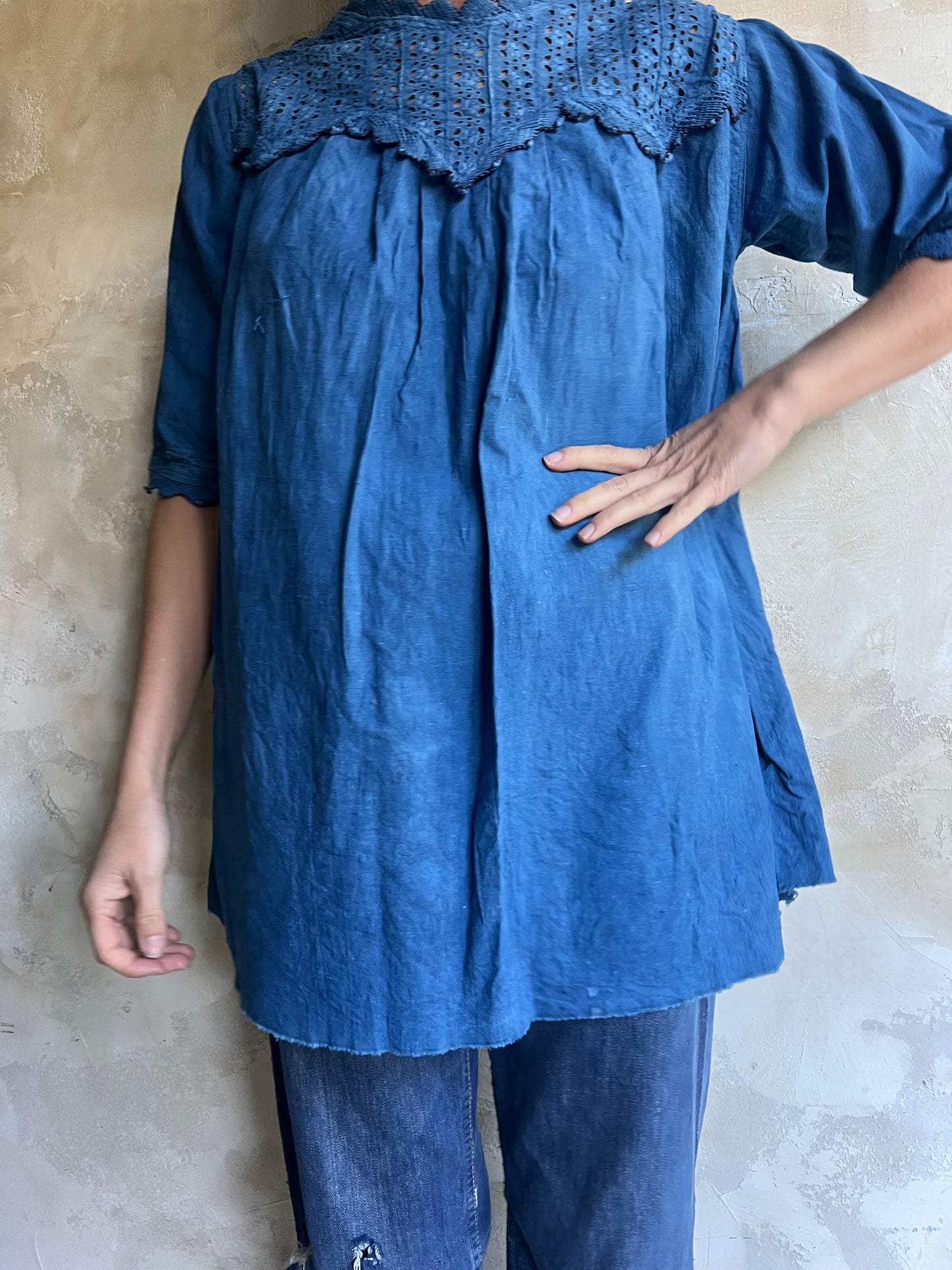 Dark Indigo Dyed Linen Blouse
