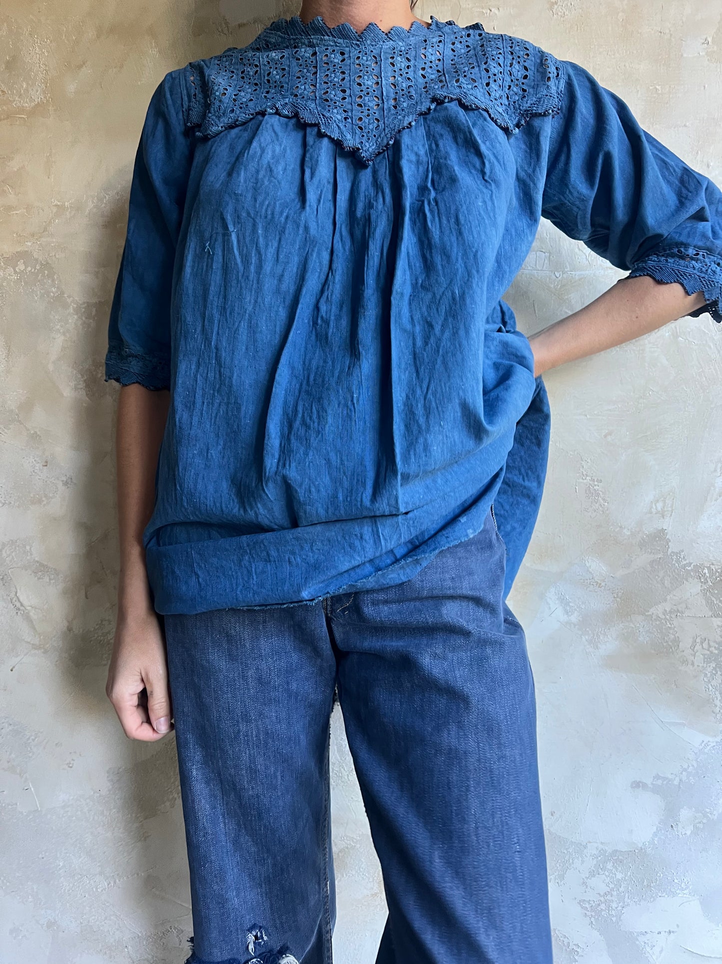 Dark Indigo Dyed Linen Blouse