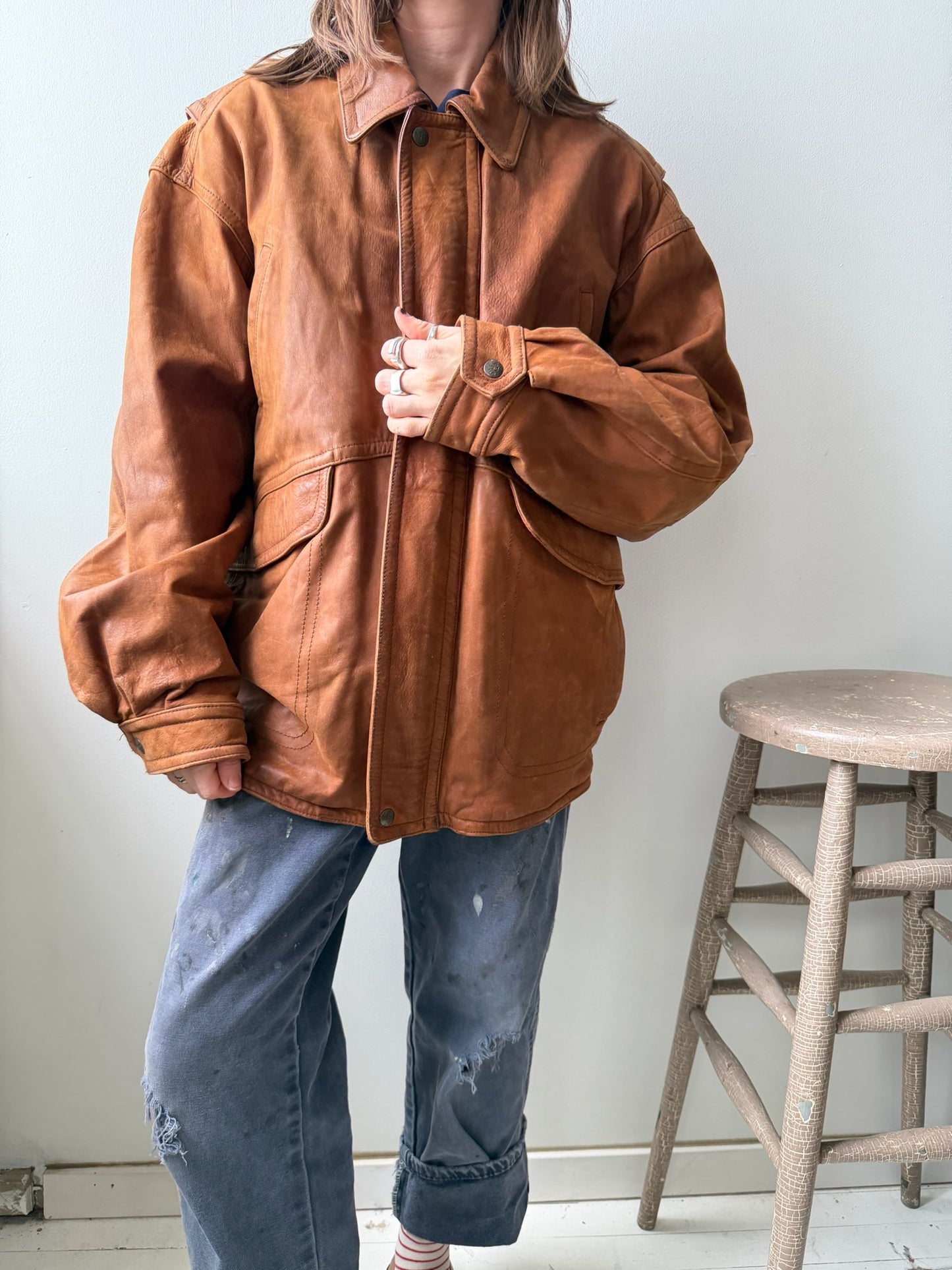 Cognac Brown Leather Jacket