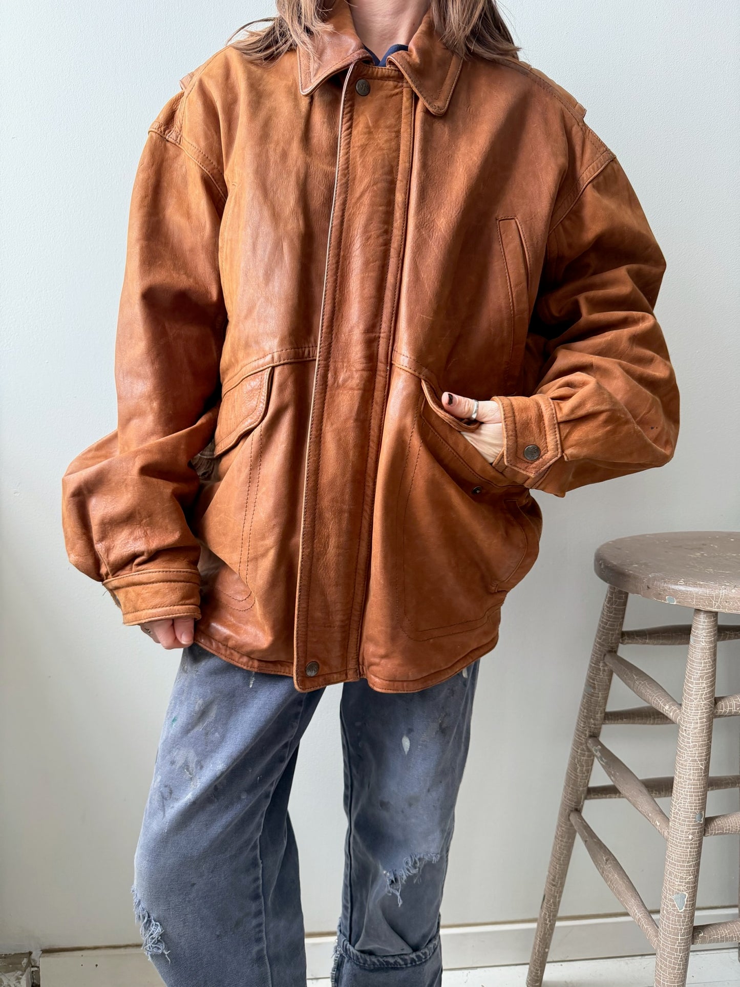 Cognac Brown Leather Jacket