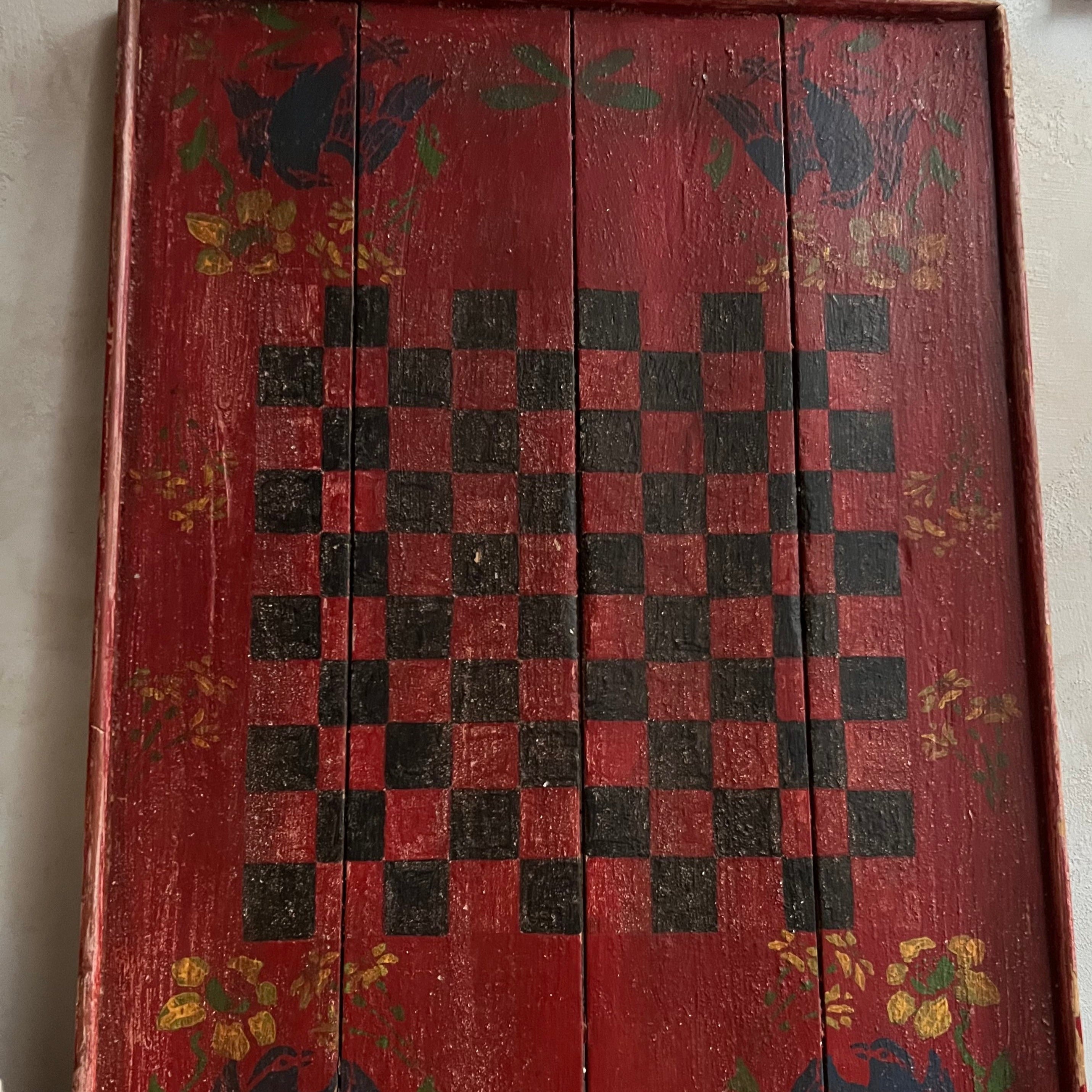 Antique Red Folk Art Checker Board