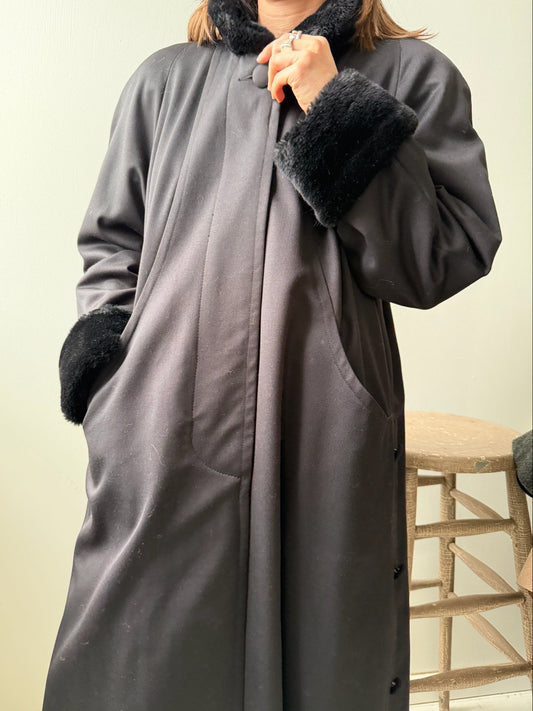 Black Faux Fur Trim Trench