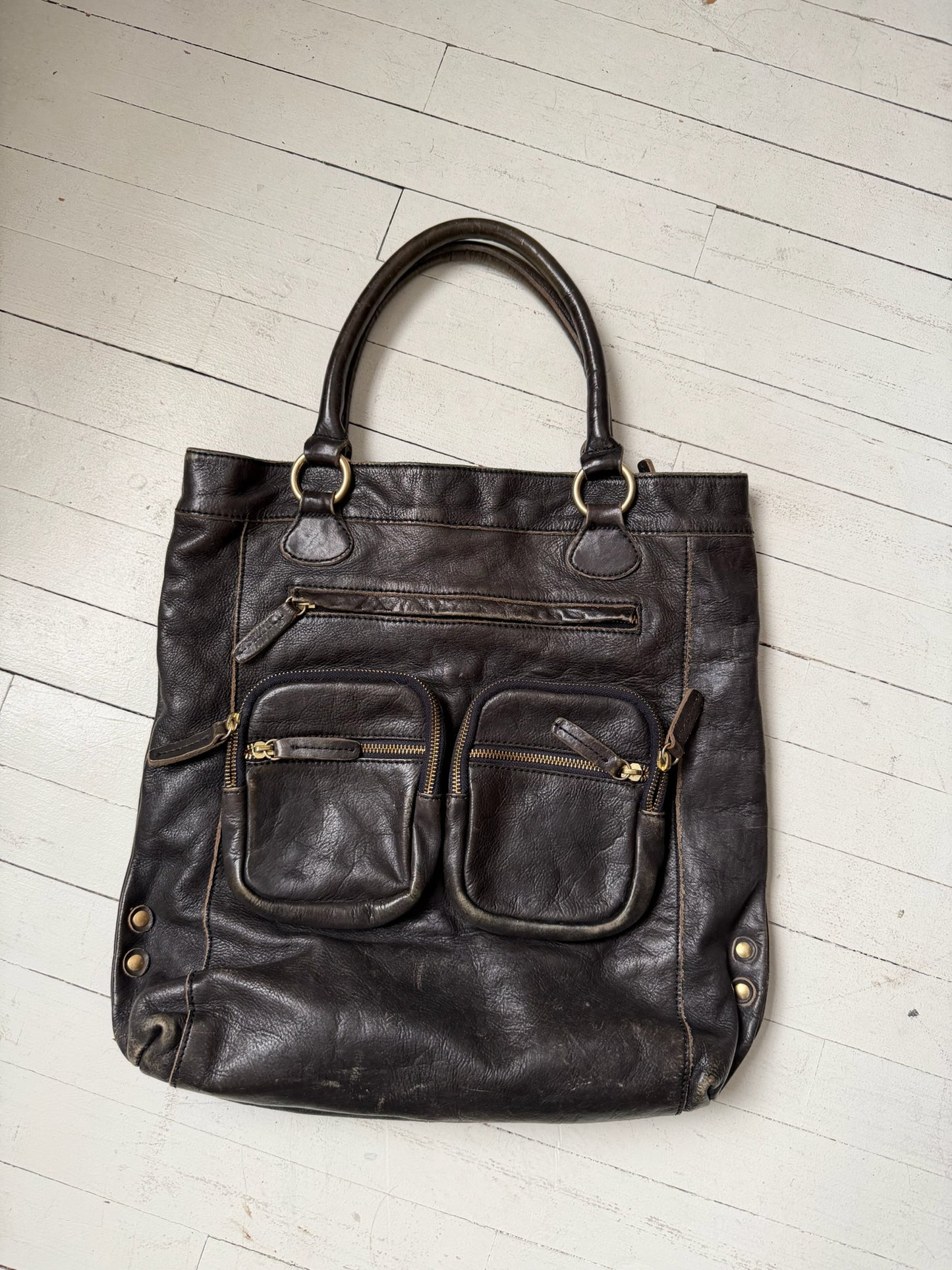Faded Leather Tote Bag