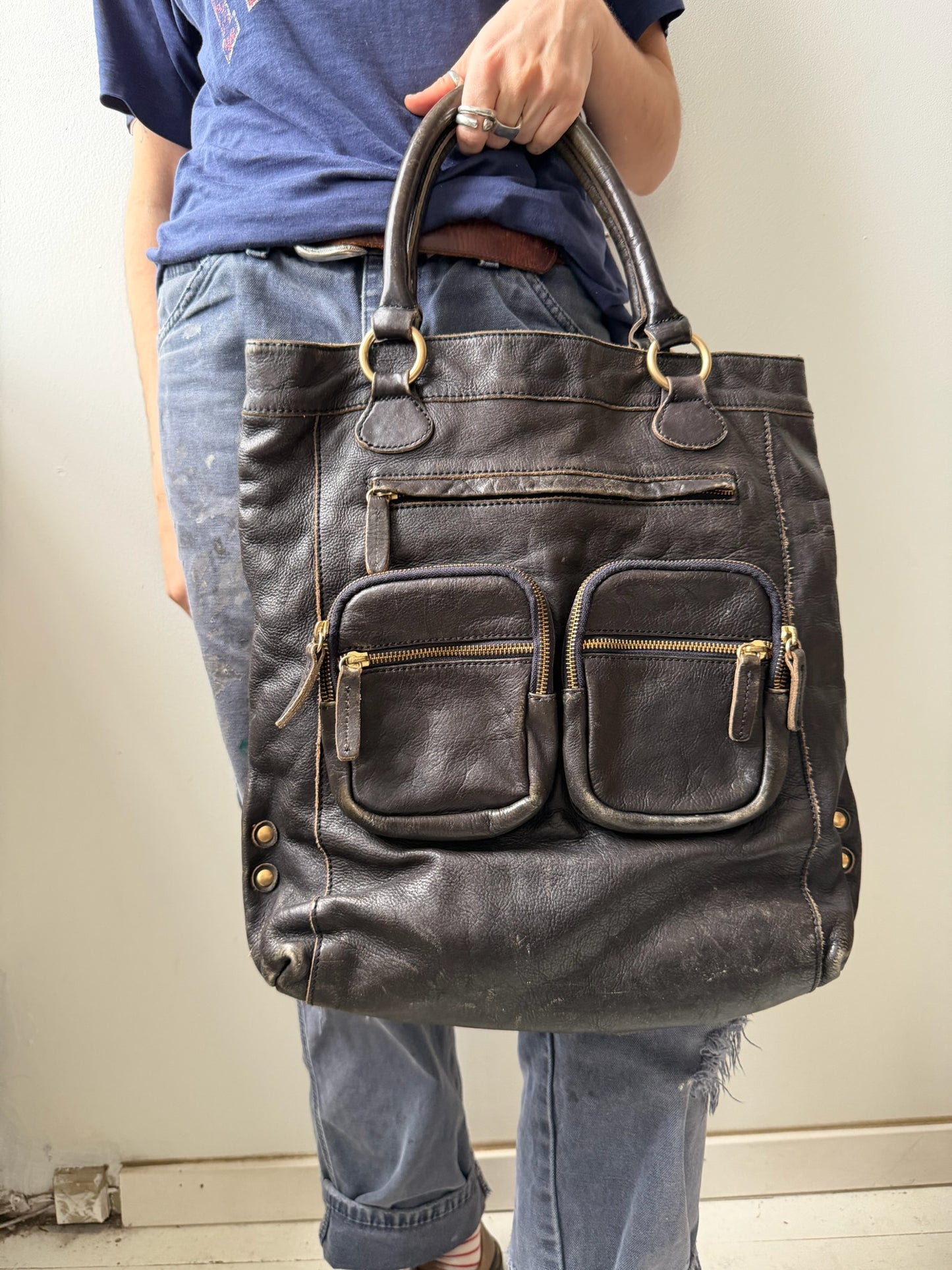 Faded Leather Tote Bag