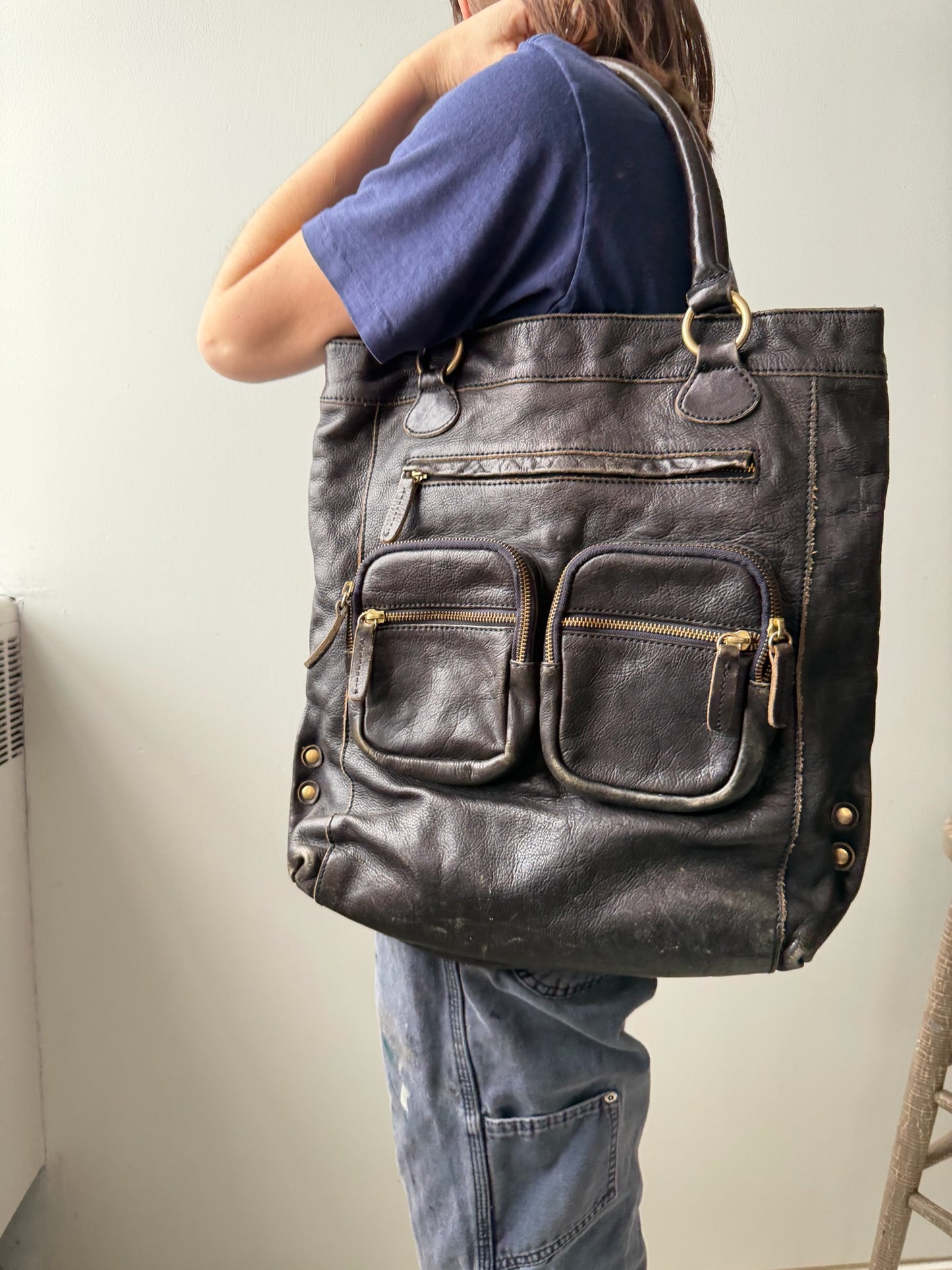 Faded Leather Tote Bag