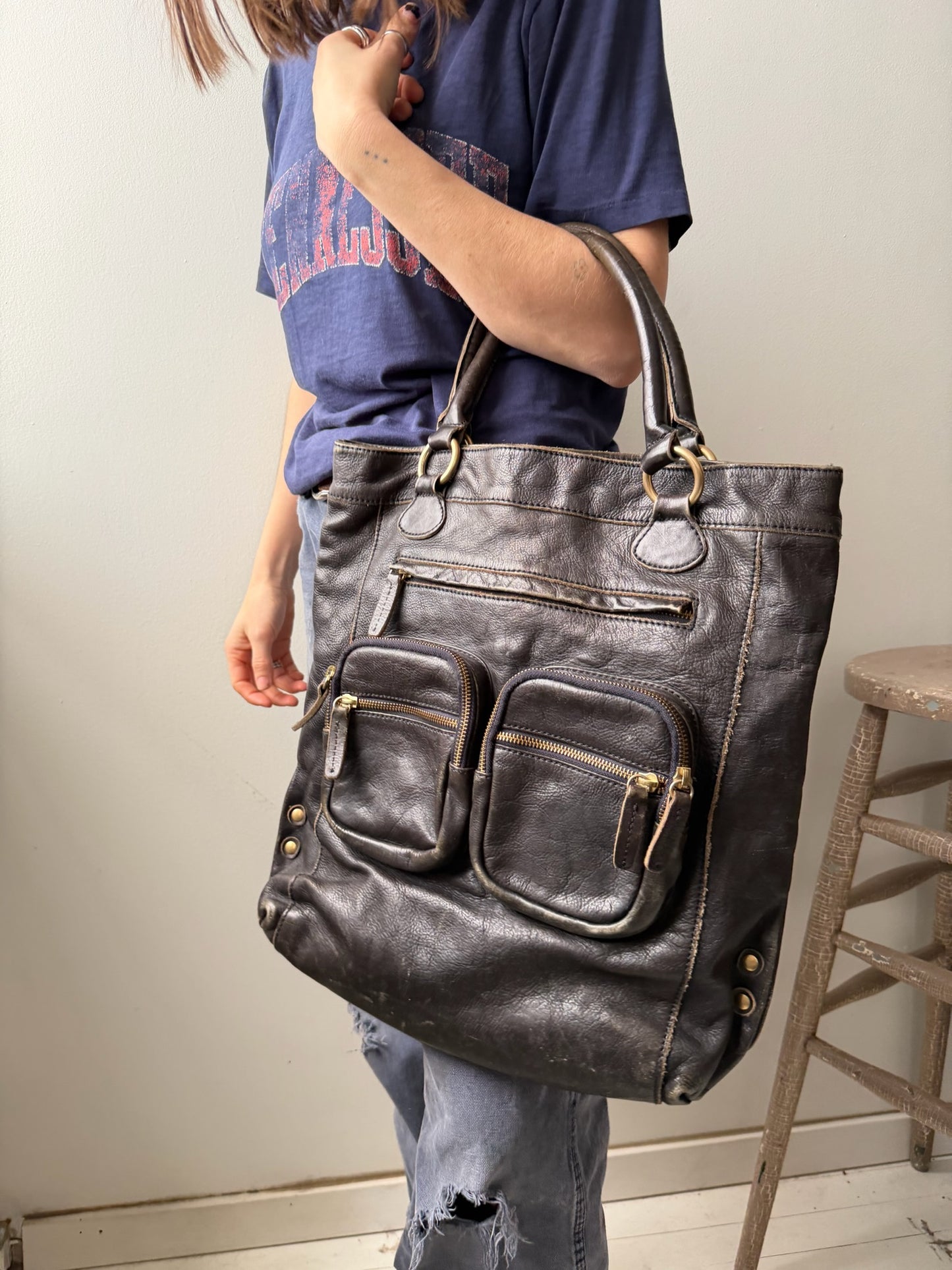 Faded Leather Tote Bag