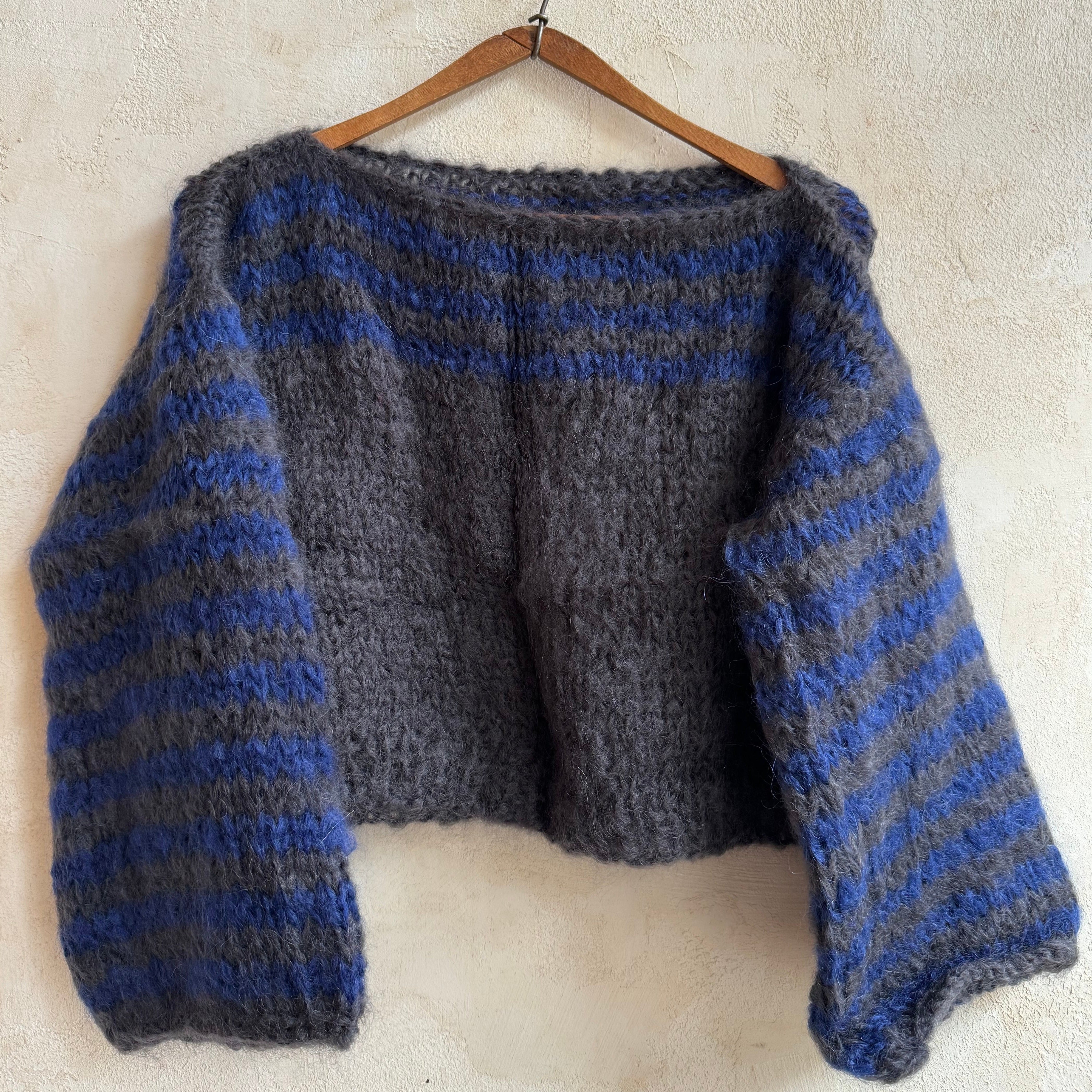 Charcoal Grey + Royal Blue Thick Stripe Sweater by Rayés