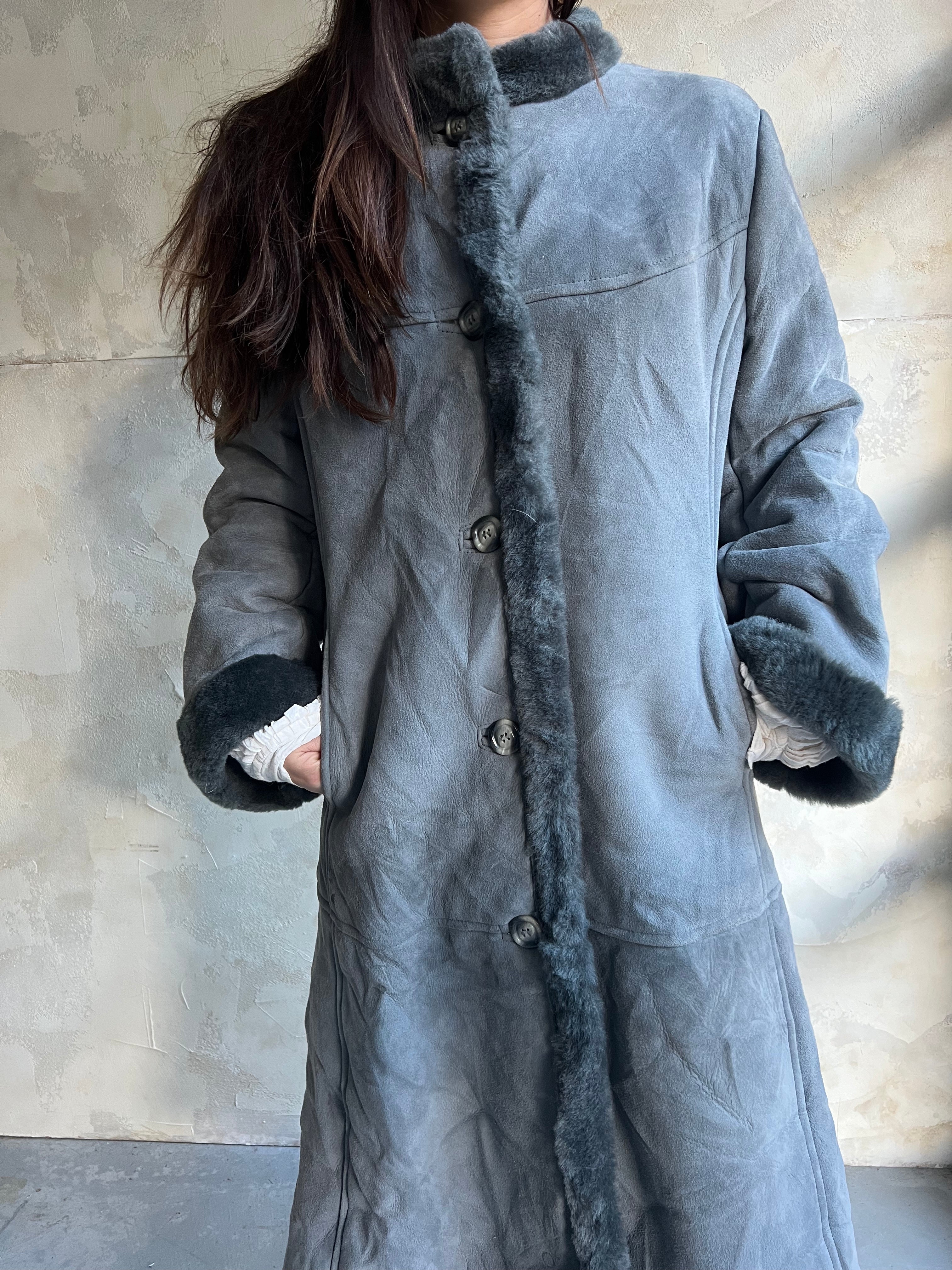 Blue Grey Shearling Coat