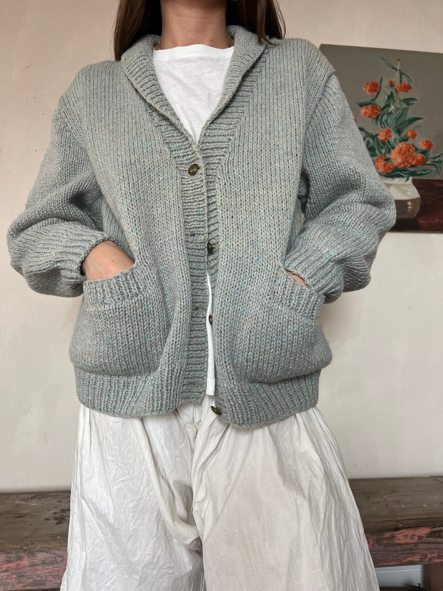 Blue Grey Hand-knit Cardigan